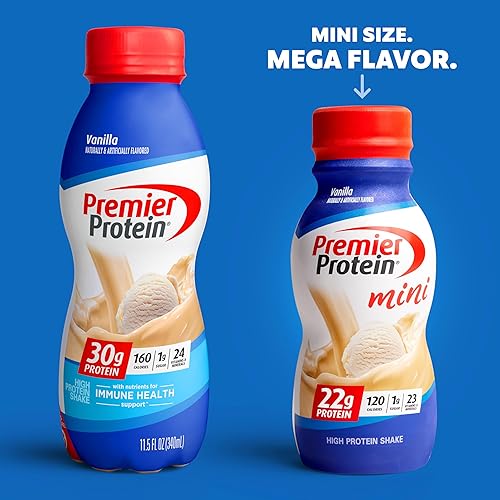 Miniatura 2 de Premier Protein Shake MINIs, vainilla, 0.78 oz de proteína, 120 calorías, 0.04 oz de azúcar, 8.75 onzas líquidas, paquete de 12