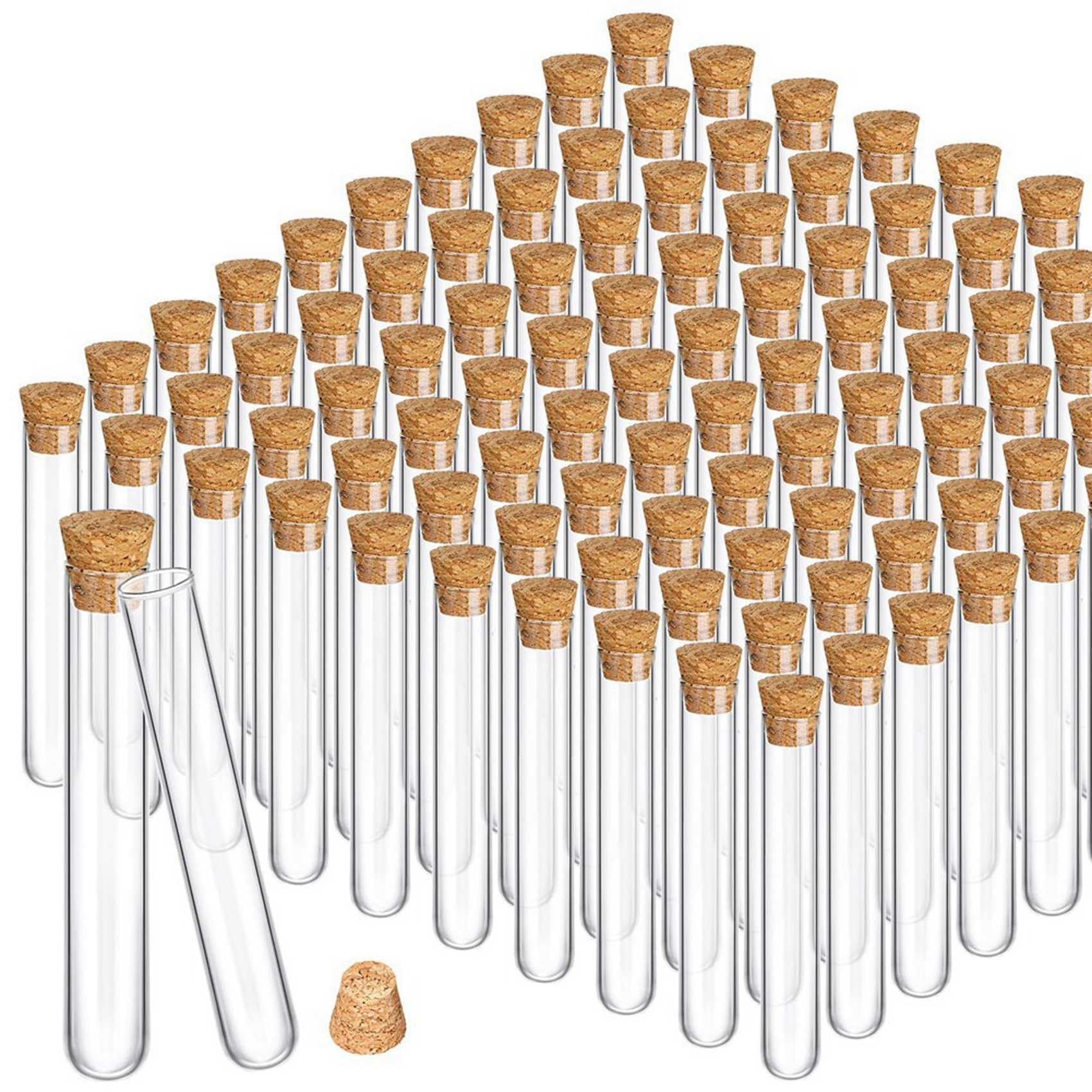 200 Tubos de Ensayo de Vidrio con Tapones Transparentes de Corcho, Contenedor de Tubos de Tampones de Alcohol para Prueba de Laboratorio de Fondo Redondo (15X100 Mm/13 Ml)