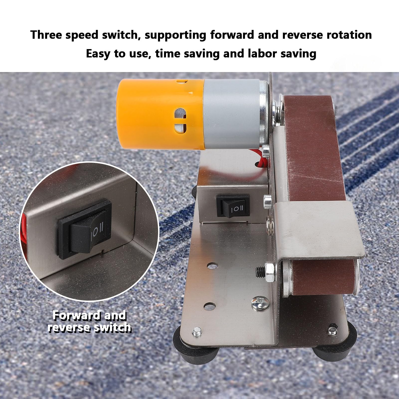 Ponceuse à Bande Stationnaire, Ponceuse à Rouleaux électrique Ponceuse à Bande avec Bandes Abrasives Disques de Ponçage Accessoires Machine de Polissage Réglable en 7 étapes avec