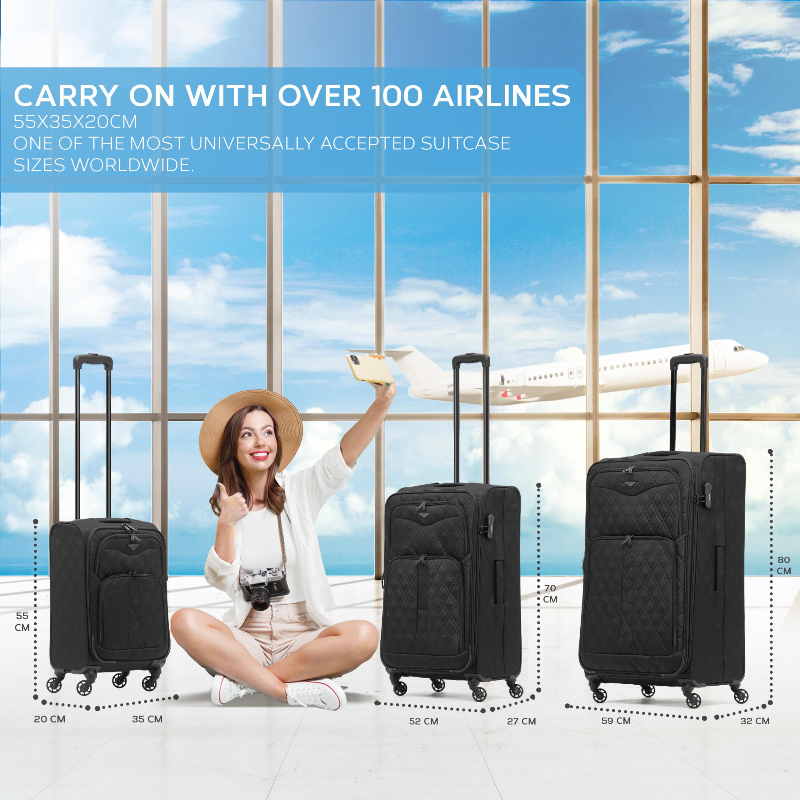 Flight Knight Lightweight 4 Wheel 800D Soft Case Quilted Suitcases Anti Crack Cabin & Hold Luggage Options Approved for Over 100 Airlines Including easyJet, BA & Many More!