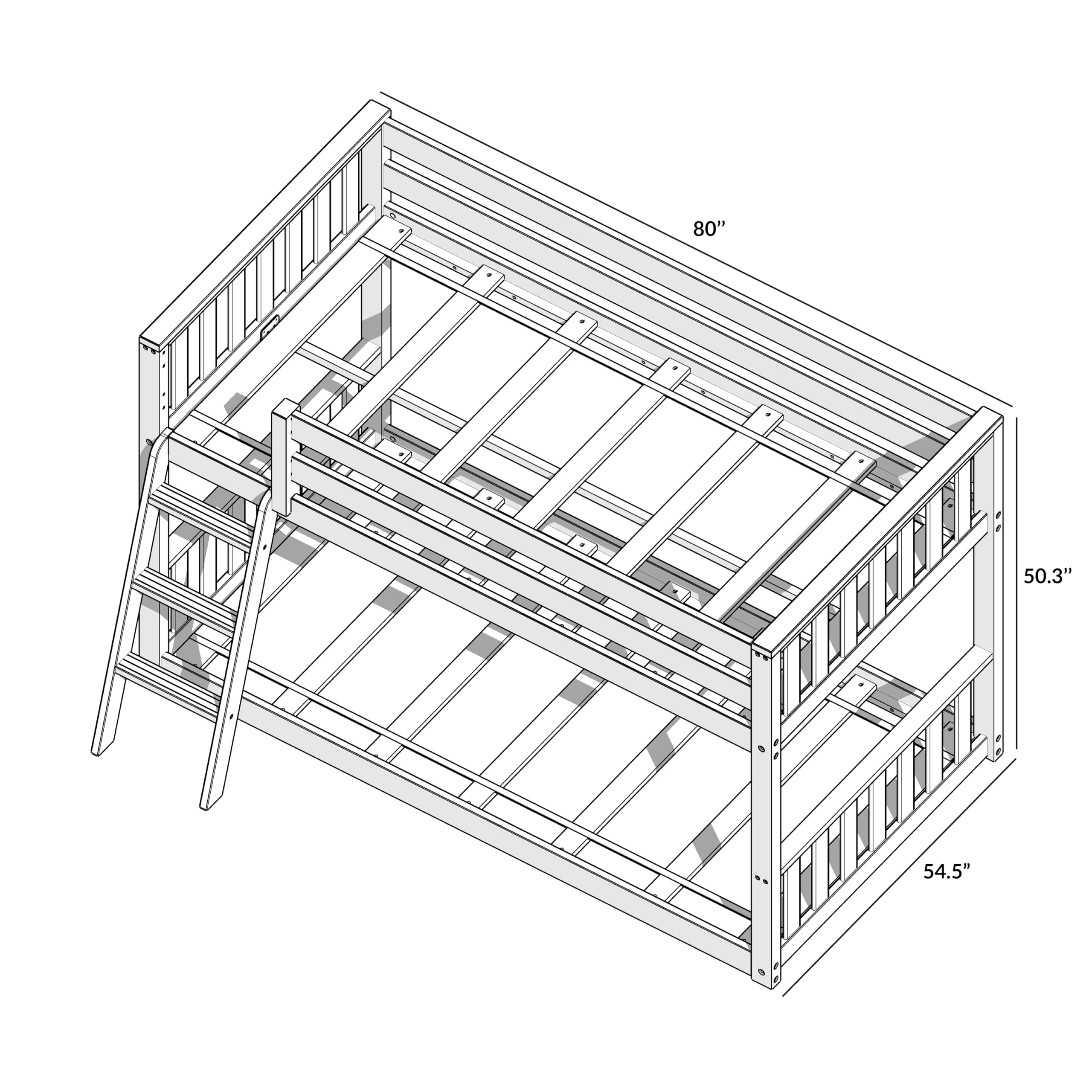Low Bunk Bed, Scandinavian Modern Bunk Bed, Solid Wood TwinOverTwin Bed Frame