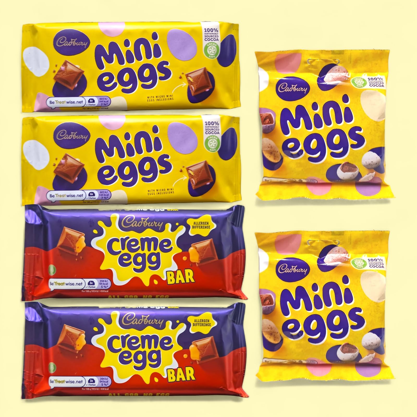 Cadbury Easter Egg Chocolate bundle - 2 x Mini Eggs Bar 110g, 2 x Creme Egg Bar 123g, 2 x Mini Eggs bag 80g