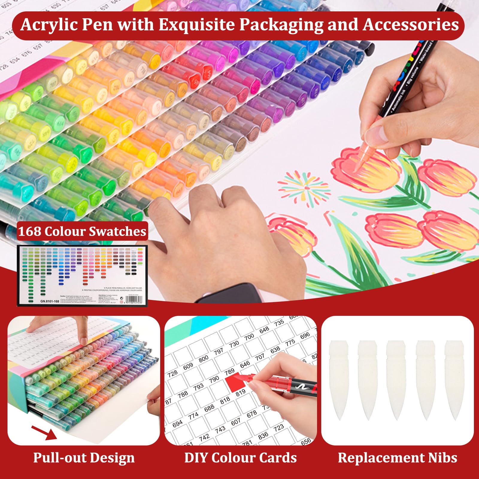 pennarelli acrilici, 168 colori pennarelli con punta di pennello flessibile, liquido diretto acrylic marker per pittura su roccia, ceramica, legno, vetro