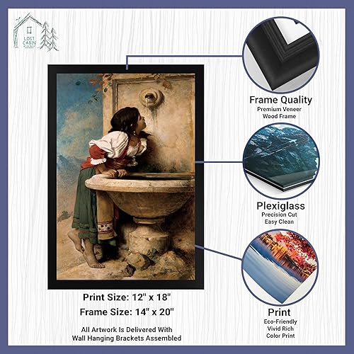 Miniatura 2 de Leon Bonnat - Póster enmarcado con diseño de niña romana en una fuente, decoración artística de pared, pintura de obras de arte finas, pósteres e