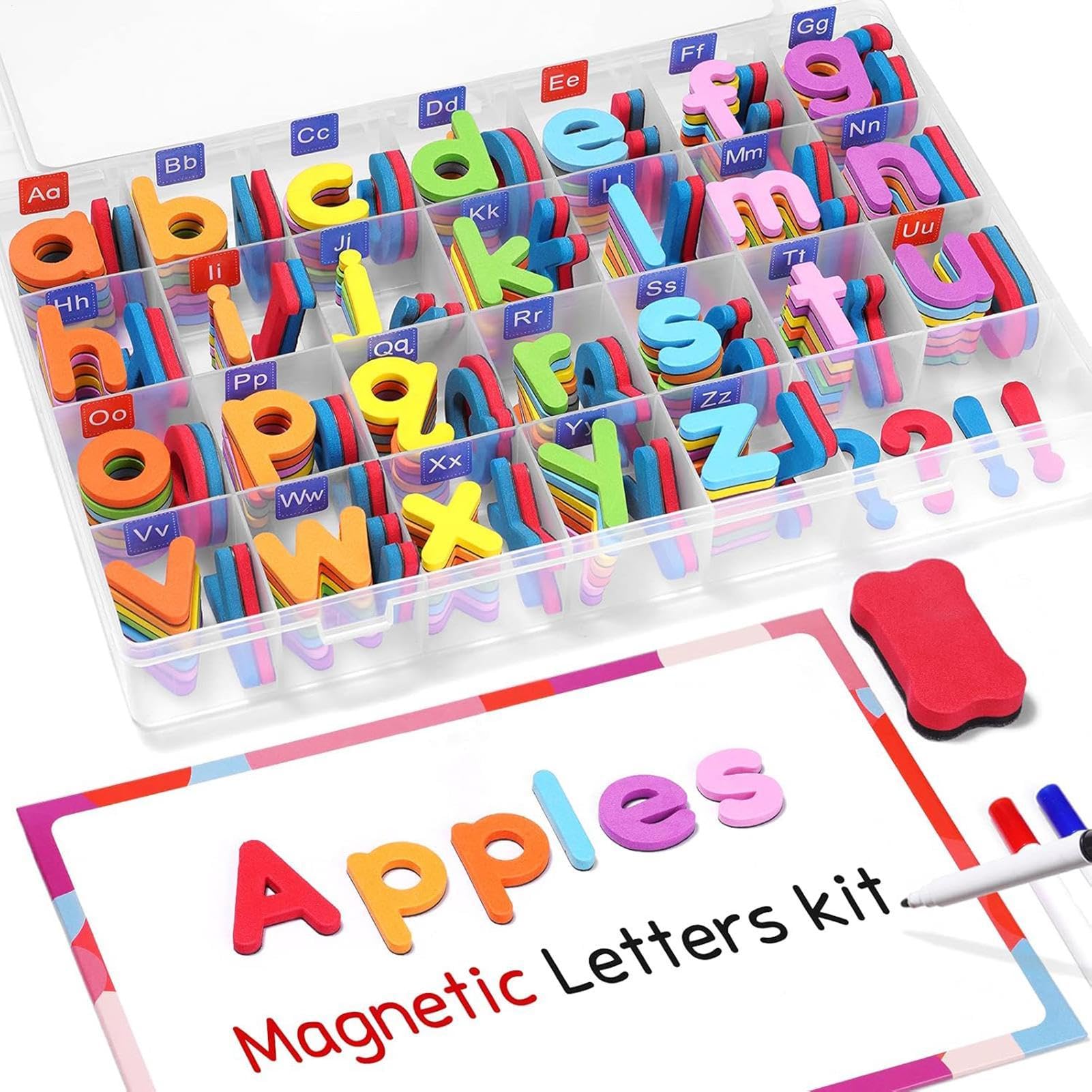 Kit di lettere magnetiche – lettere maiuscole minuscole colorate per | ortografia e apprendimento – Attività educative a casa per asili e giardini di domi
