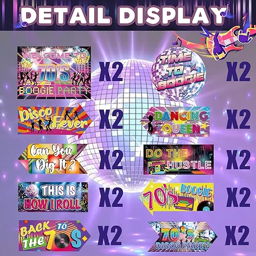 Miniatura 4 de 20 carteles de fiesta de los años 70, decoraciones de fiesta de discoteca de regreso a los 70, letreros direccionales de los años 70, suministros de