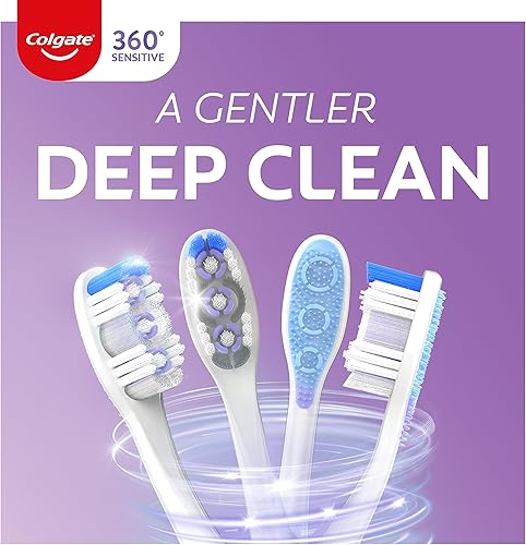 Miniatura 3 de Colgate Cepillo de dientes extra suave 360 para dientes y encías sensibles con limpiador de lengua y mejillas paquete de 2