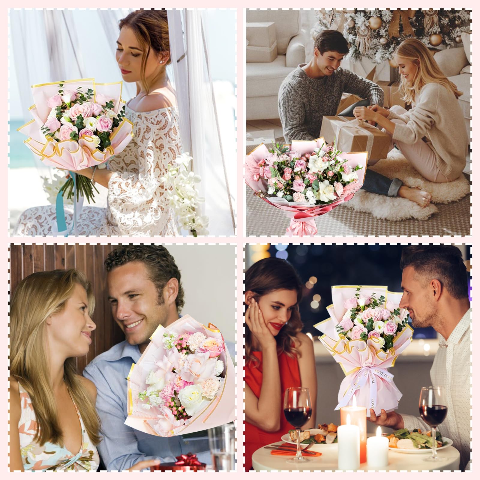 Papel Coreano Decorado 20 Piezas De Papel De Regalo De Flores, Papel De Regalo De Ramo De Flores Para El Dia De San Valentin Suministros De Ramo De Floristeria Embalaje Papel Para