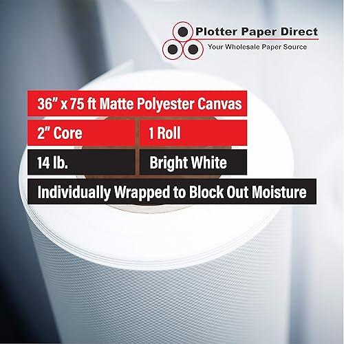 Miniatura 2 de Inyección de tinta de poliéster blanco brillante mate de grado profesional de 36 pulgadas x 75 pies, lona de 15 mil 8 oz280 gm para impresora de