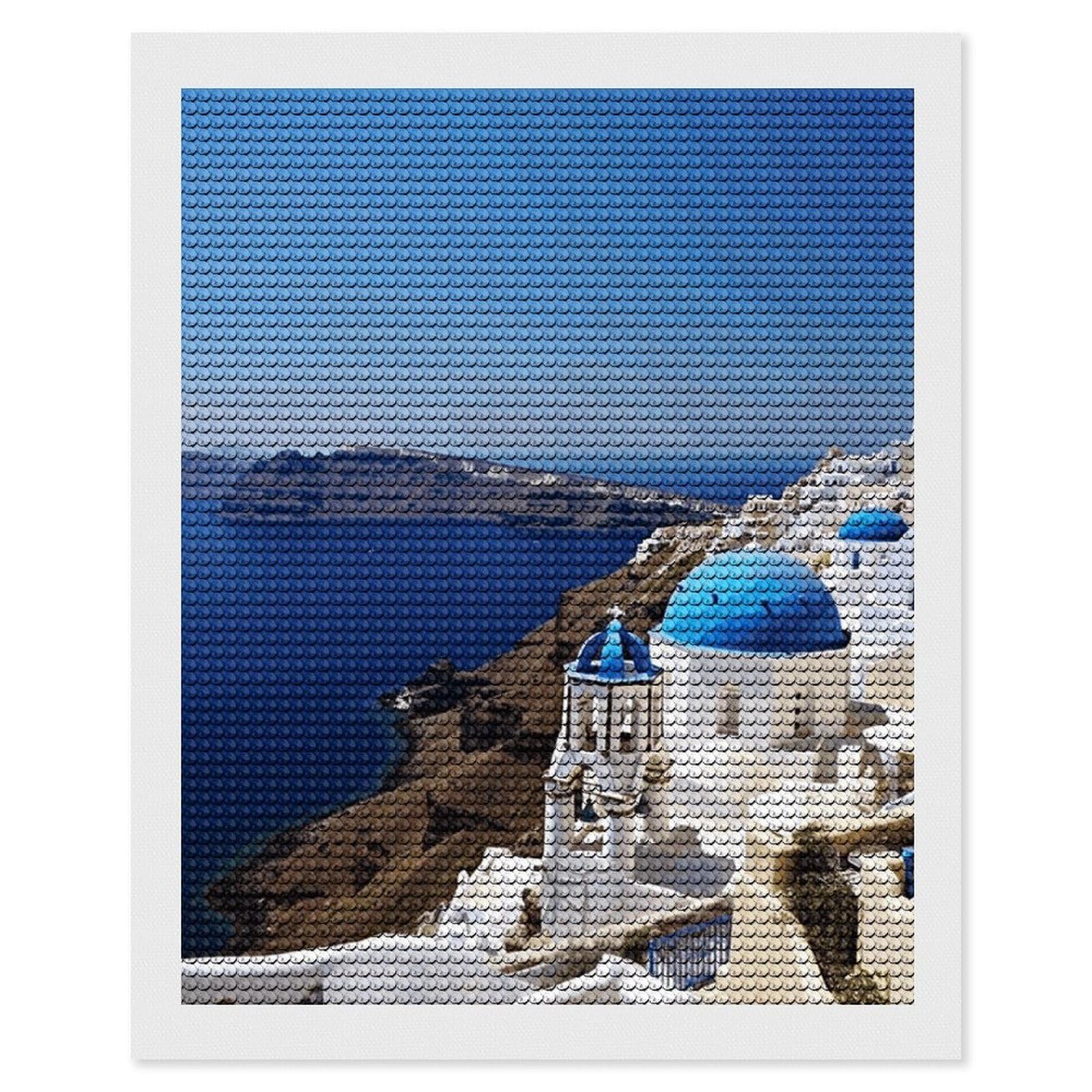 DWVTSLH Santorini Greek Island Sea View Diamond Painting Kits for Adults, Personalized Diamond Photo Art Full Drill, DIY 5D Diamond Art Painting Kits for Beginners, Home Wall Decor 16"x20"