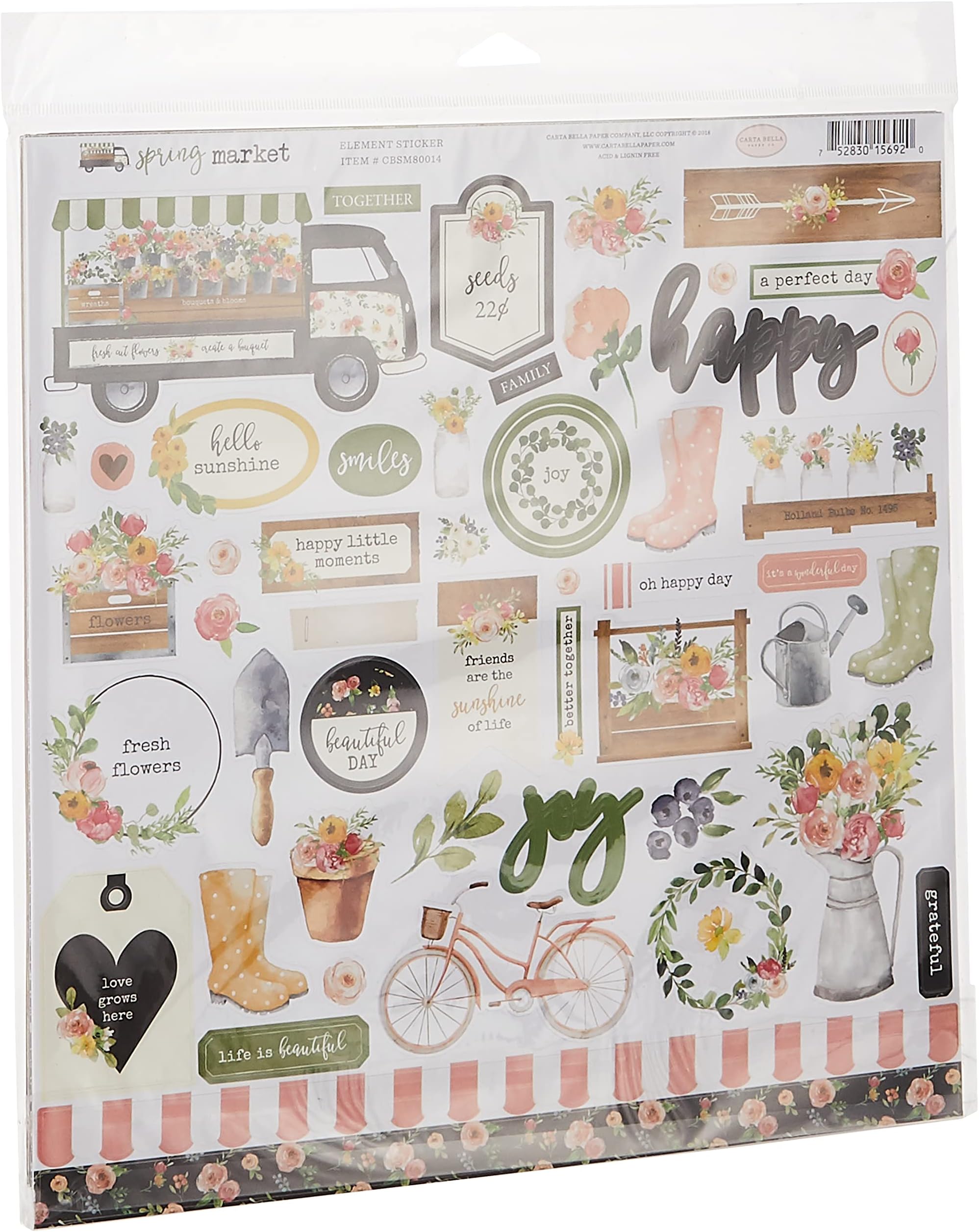 Carta Bella Paper CBSM80016 Company Spring Market Collection Kit Blue, Pink, Green, Brown, 12-x-12-Inch