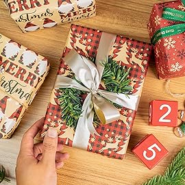 RUSPEPA Christmas Wrapping Paper Rolls - 17 inches x 10 feet per Roll, Total of 3 Rolls - Santa Claus, Reindeer and Snowflake