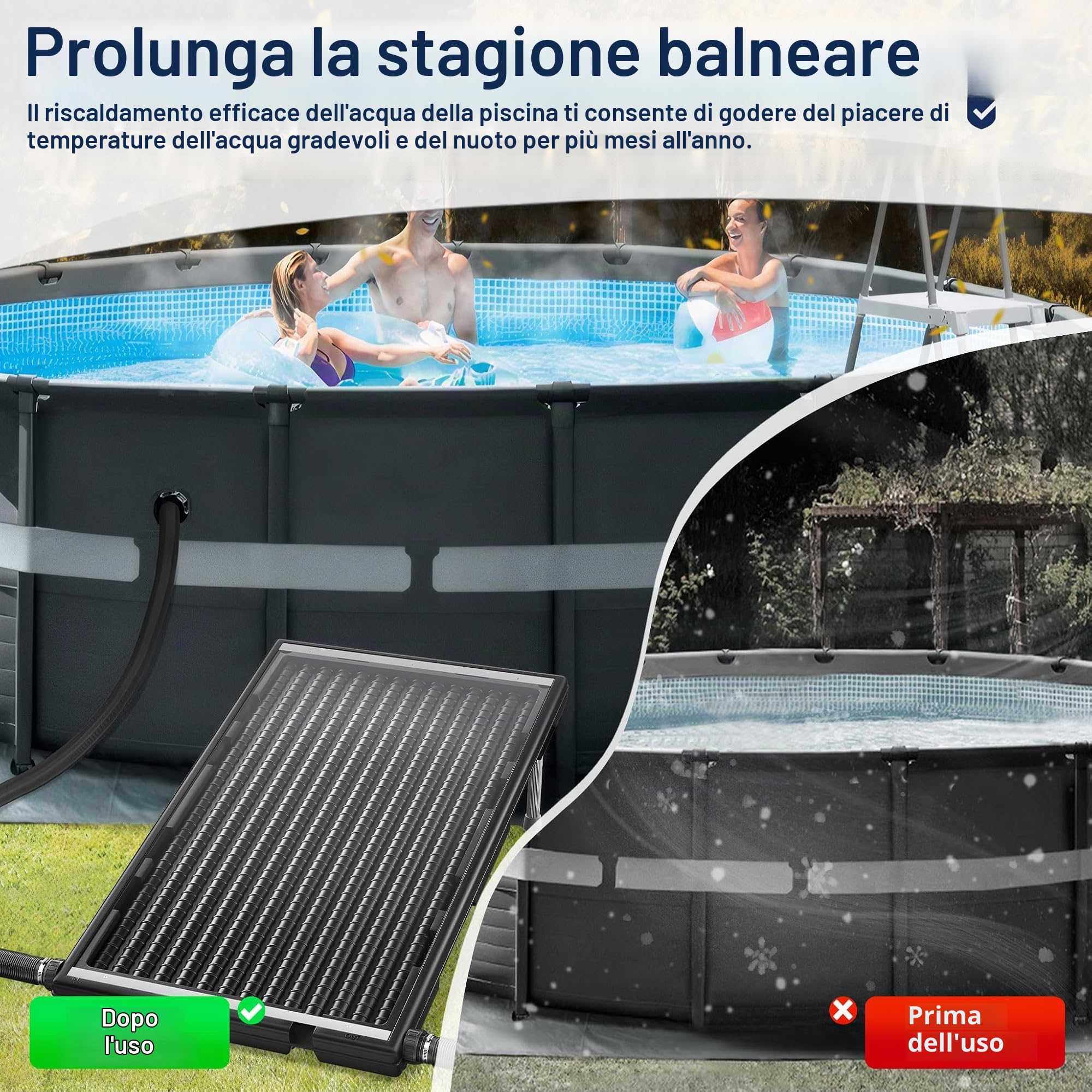 UISEBRT Riscaldamento solare per piscina, pannello solare per acqua calda, connettore piscina Ø 50 mm, per piscine e docce da giardino 111,5 x 66 x 6,5 cm
