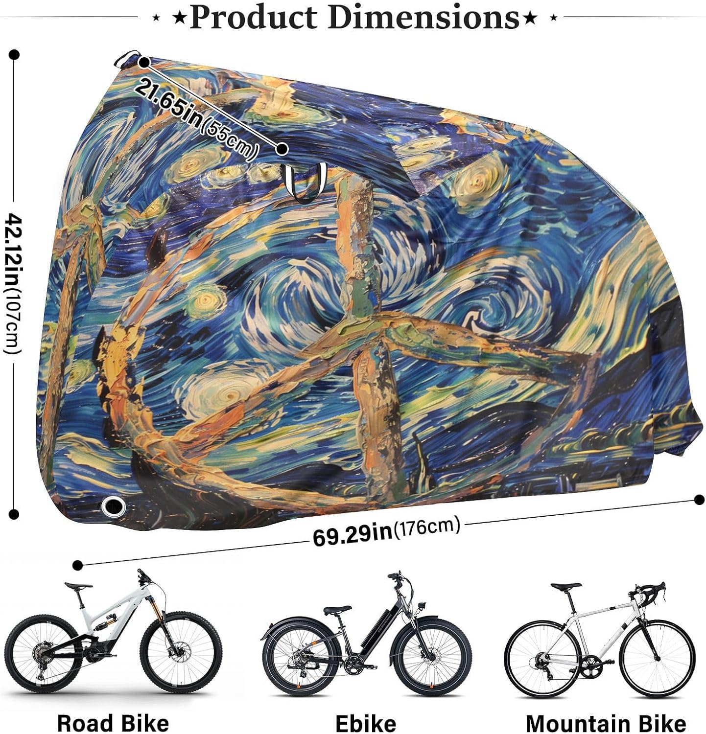 ALAZA Peace Sign Starry Sky Bike Cover Waterproof Outdoor Ebike Bicycle Covers Tarp Protection for 1/2 Bikes, Sun UV Dust Wind Proof