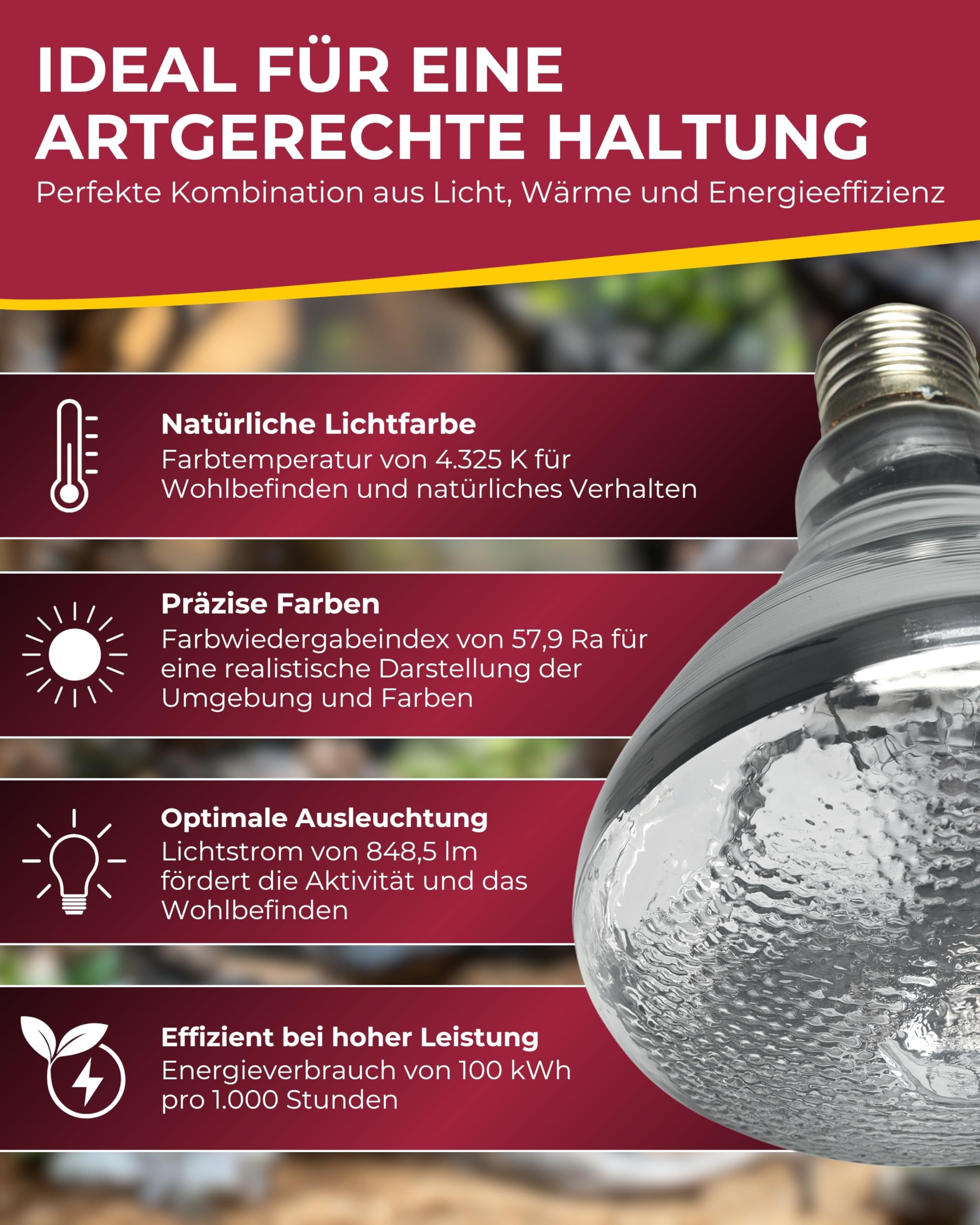 HOBBY Terraristik UV Reptile vital Desert UV-Lampe 100 W für Terrarien Reptilienhaltung UV-Flächenstrahler