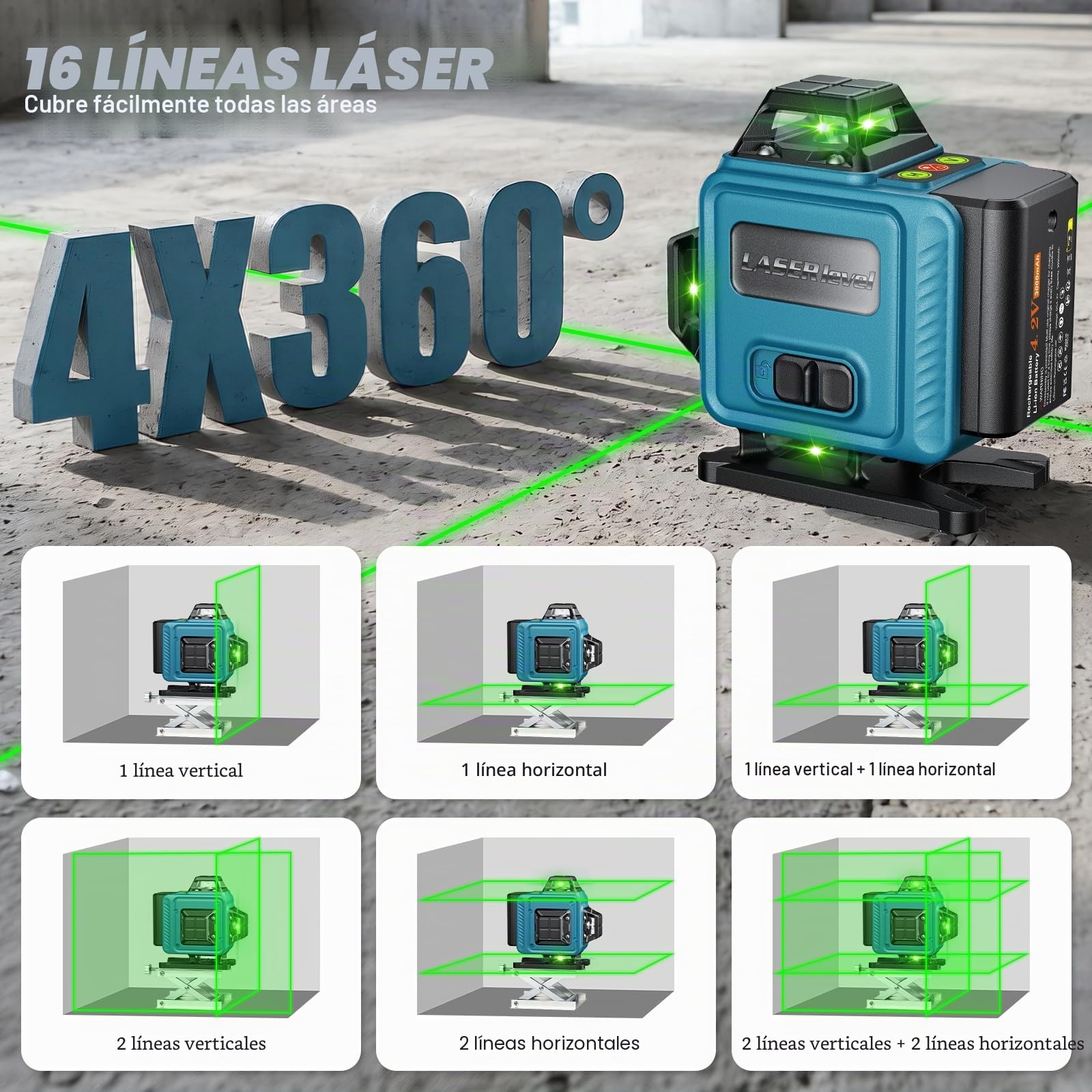 Nivel Laser Autonivelante 360 Grados con Tripode, 4D 16 Líneas