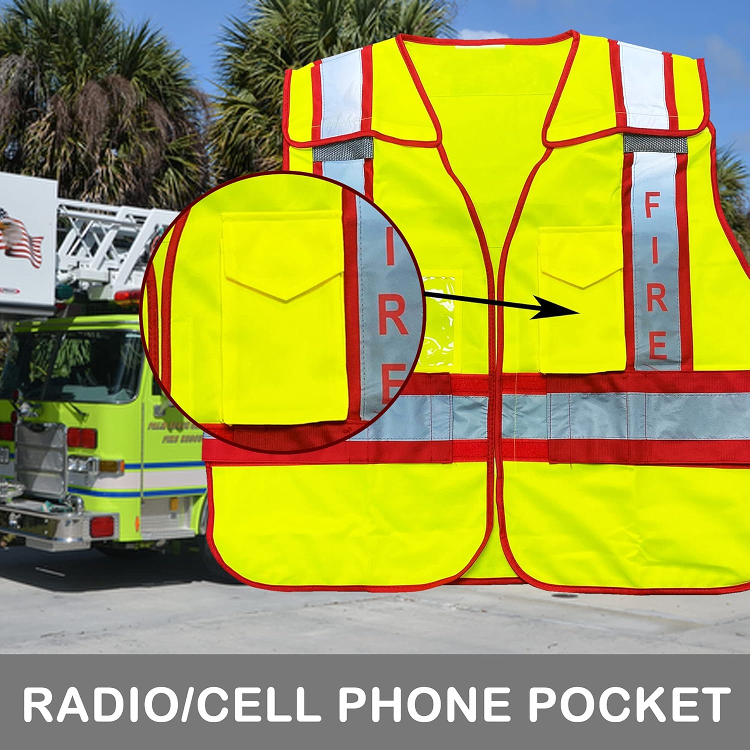 VIEWBRITE Reflective Class 2 Fire Vest Lime Green - 5 Point Breakaway High Visibility Yellow Fire Fighter Vest - Image 7