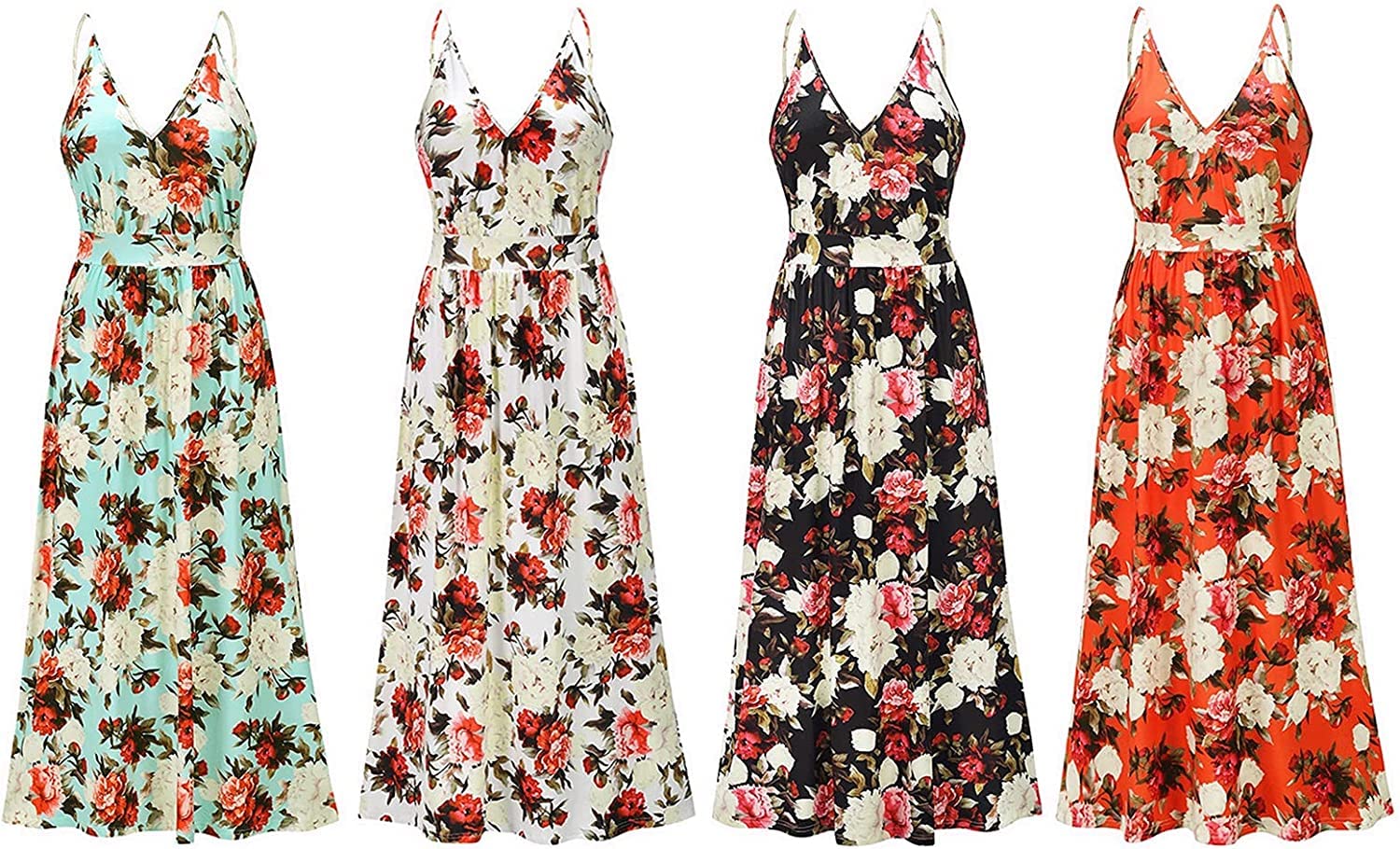 Verstellbarer Ersatz-Schultergurt, Handtaschenträger, Kleider, Strandkleid for Teenager-Mädchen, Damen-Strand, rückenfrei, V-Ausschnitt, Spaghettiträger, Maxikleid, Sommerkleider (Farbe: Grün, Größe: