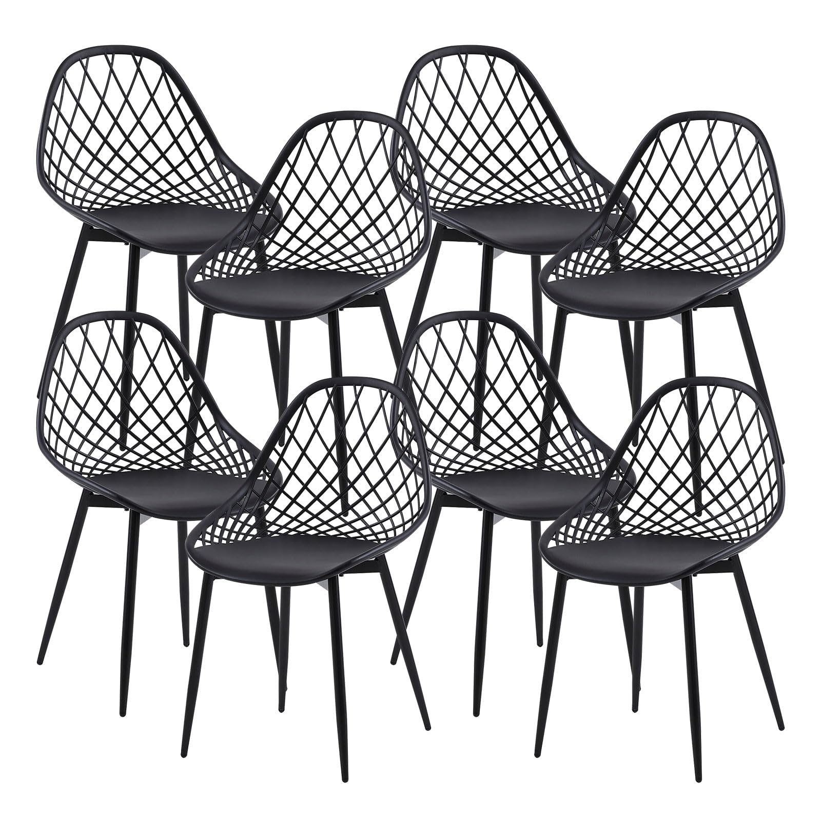 anrekl Set de 8 Elegantes y Sencillas sillas de Comedor, sillas de Cocina, sillas de salón, sillas Huecas para Cocina, Comedor, salón, Oficina, Dormitorio, Patas de Metal (Negro)