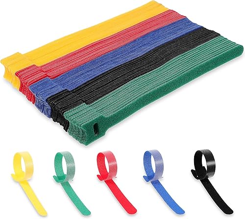 100 organizadores de cables ajustables multiusos, 8 pulgadas, reutilizables, coloridos cables de gestión de cables, bridas de cables, lazos de