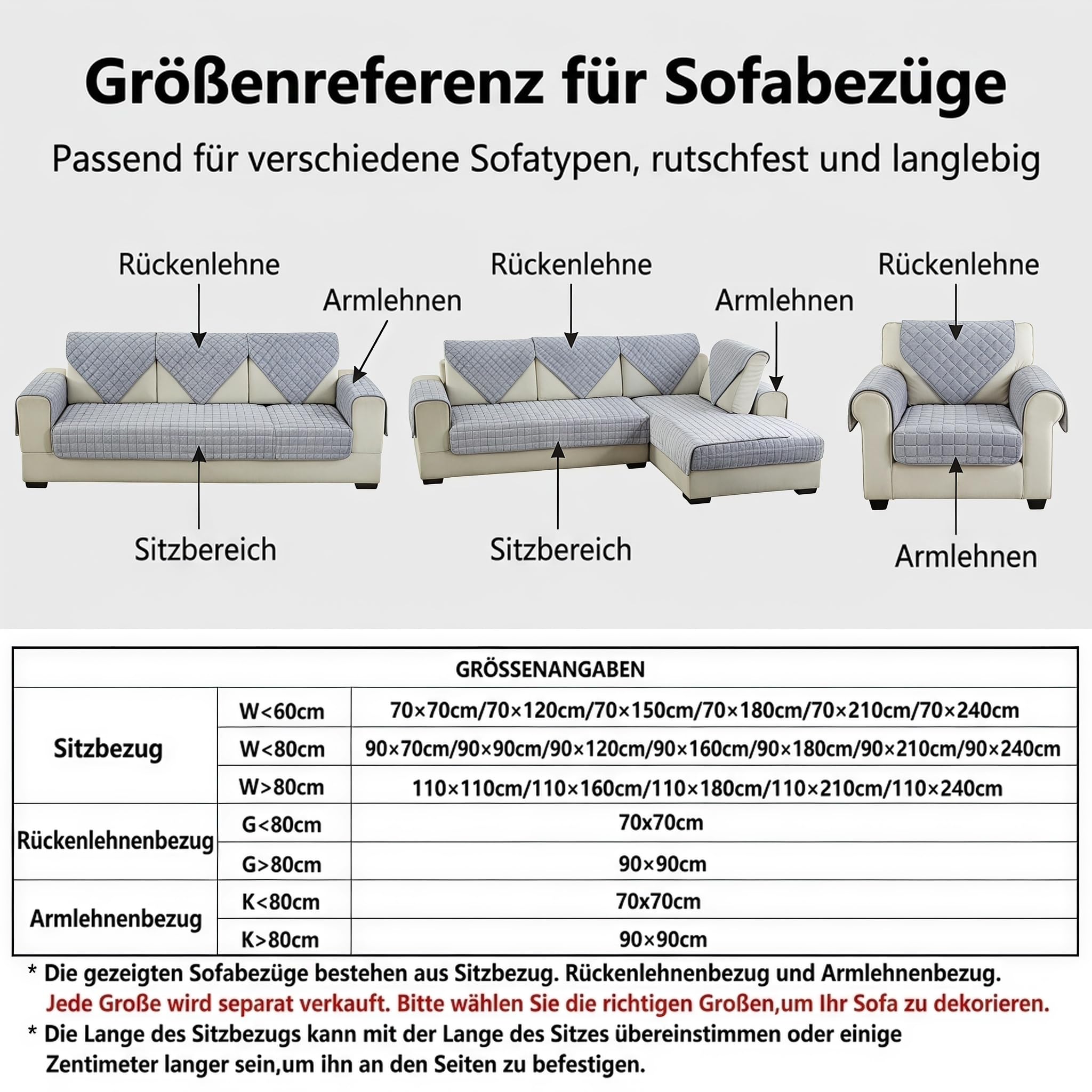 WYJHNL Sofabezug/Sofahusse, Sofabezüge/Schonbezüfe Super Weicher Flanell Dick Warm überwürfe/Sofaschoner Bequemer Plüsch rutschfest Decke Möbelschutz Für Wohnzimmer 110 * 160cm Light Grey