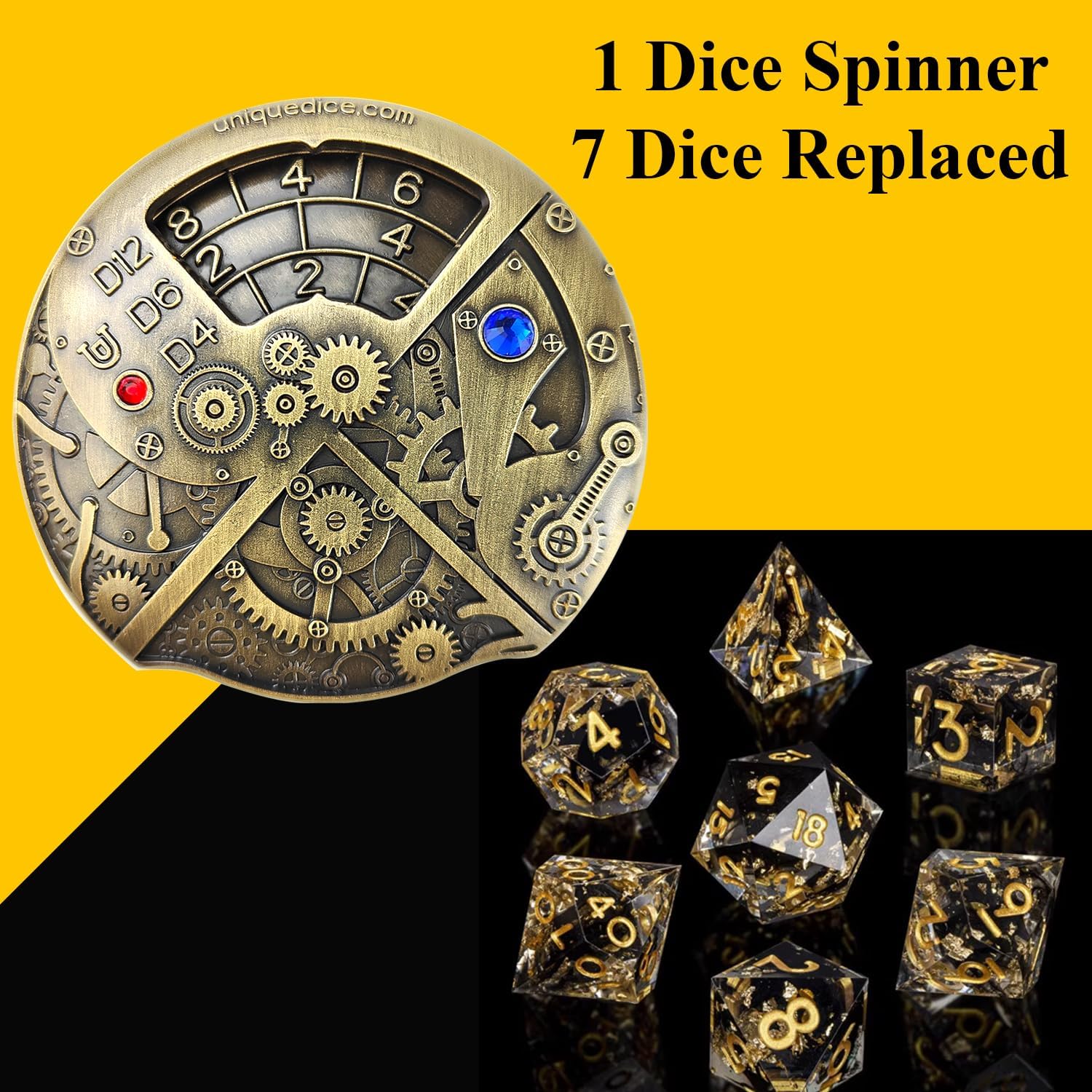 Metal Roulette Spinner Dice with Leather Bag Unique All-in-1 Spinning DND Dice Set with Gift Box for Dungeons and Dragon, Role Playing Game TTRPG D20 D12 D10 D8 D6 D4 D%