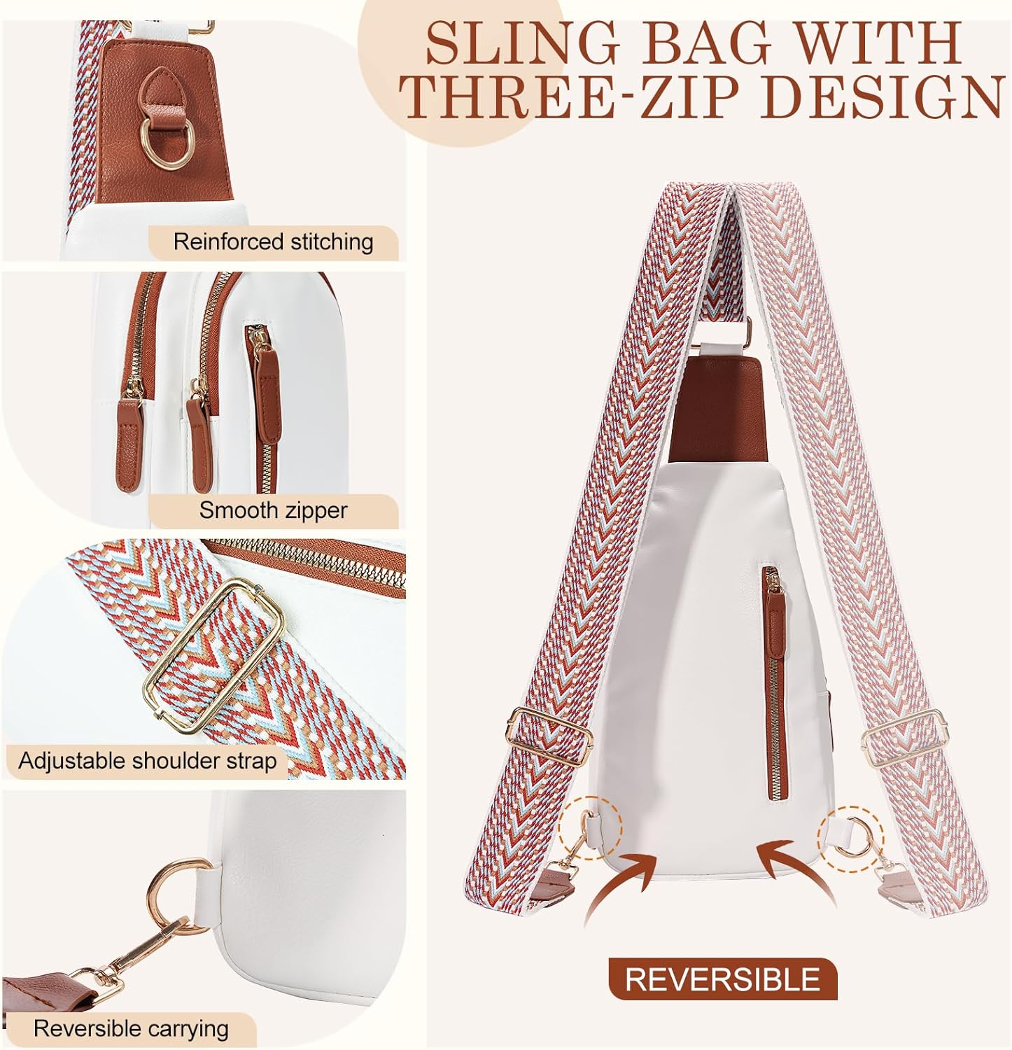 Crossbody Bags for Women Small Sling Bag for Women Quilted Vegan PU Leather Fanny Pack with Adjustable Guitar Strap Travel Purse White - Image 5