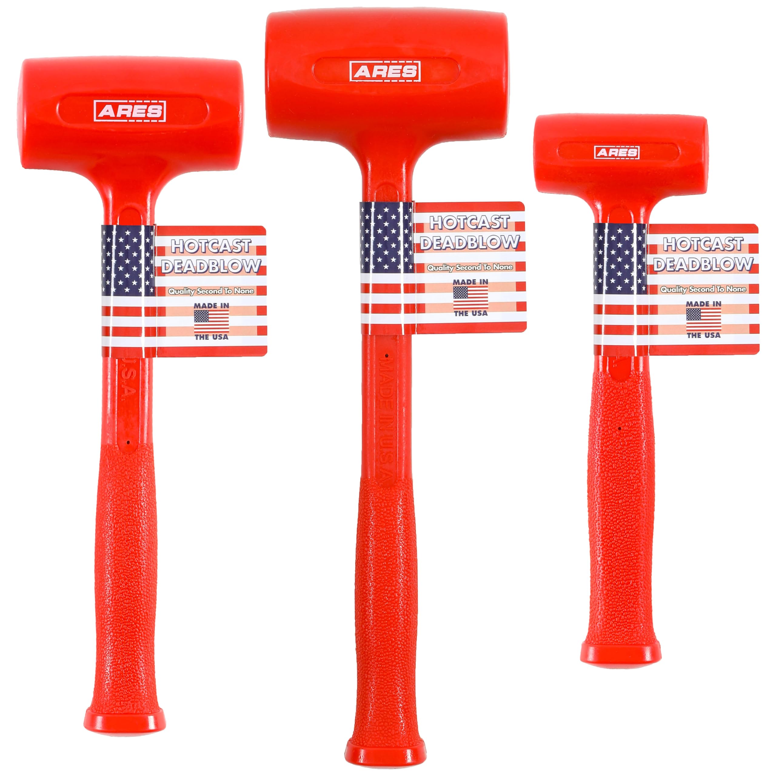 ARES 4131004 – 3-Piece Deadblow Hammer Set - Heavy Heads for Powerful Striking Force – Made in USA Tools for Automotive, Body Work, and Construction