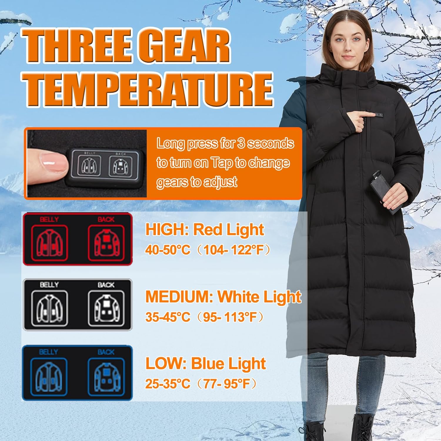 Heated Jackets for Women, Long Winter Coats for Women for Skiing Hunting Motorcycle, Idea Christmas Gift for Wife - Image 2