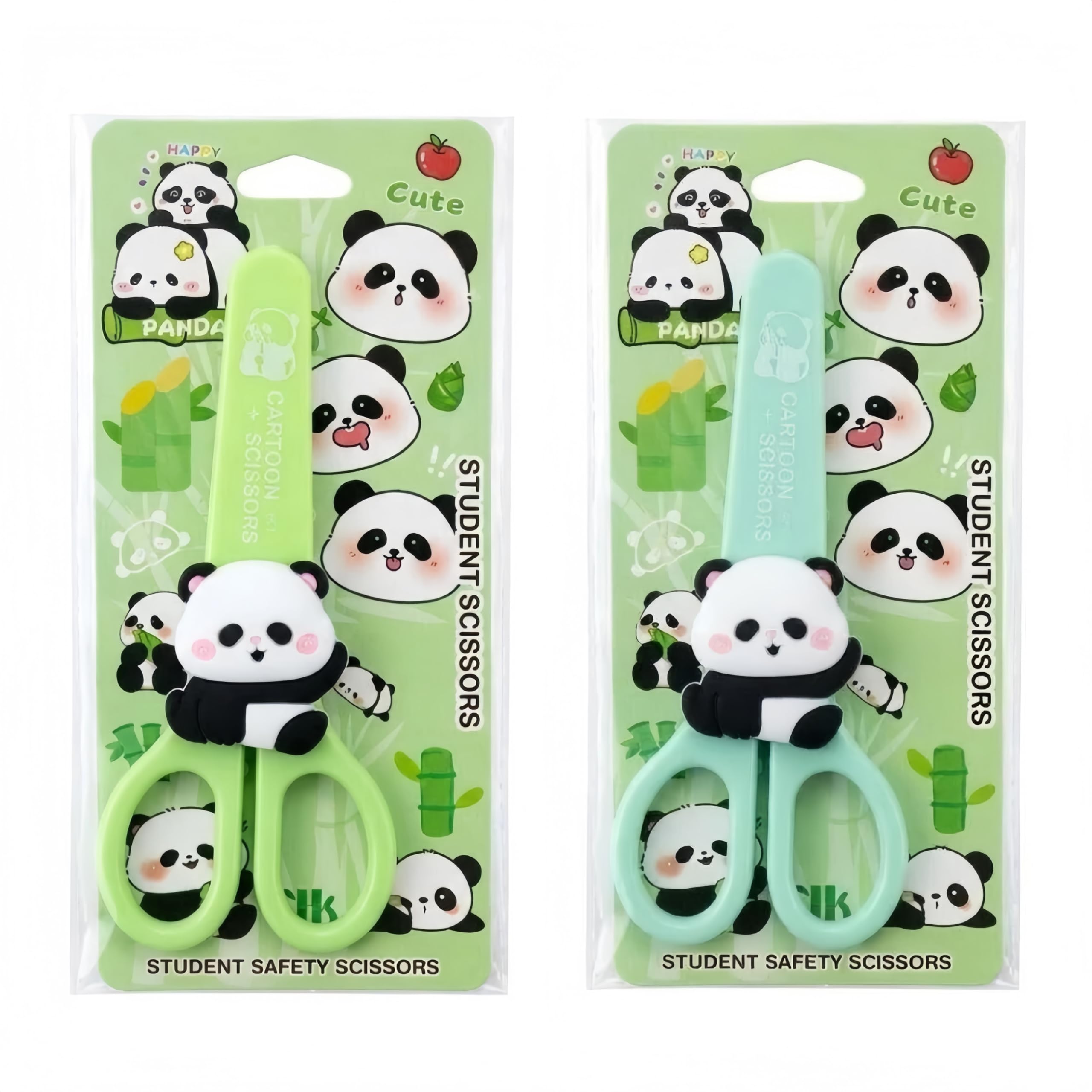Feifei's Bow Panda 2Pcs（Random Colour） Feifei’s Bow 2 Pack School Children Blunt Tip Kids Scissors, Sharp Stainless Steel Blades Safety Grip Handles For Student Craft Cutting Paper Scrapbooking Art Diy Craft (Panda 2Pcs（Random Colour）)