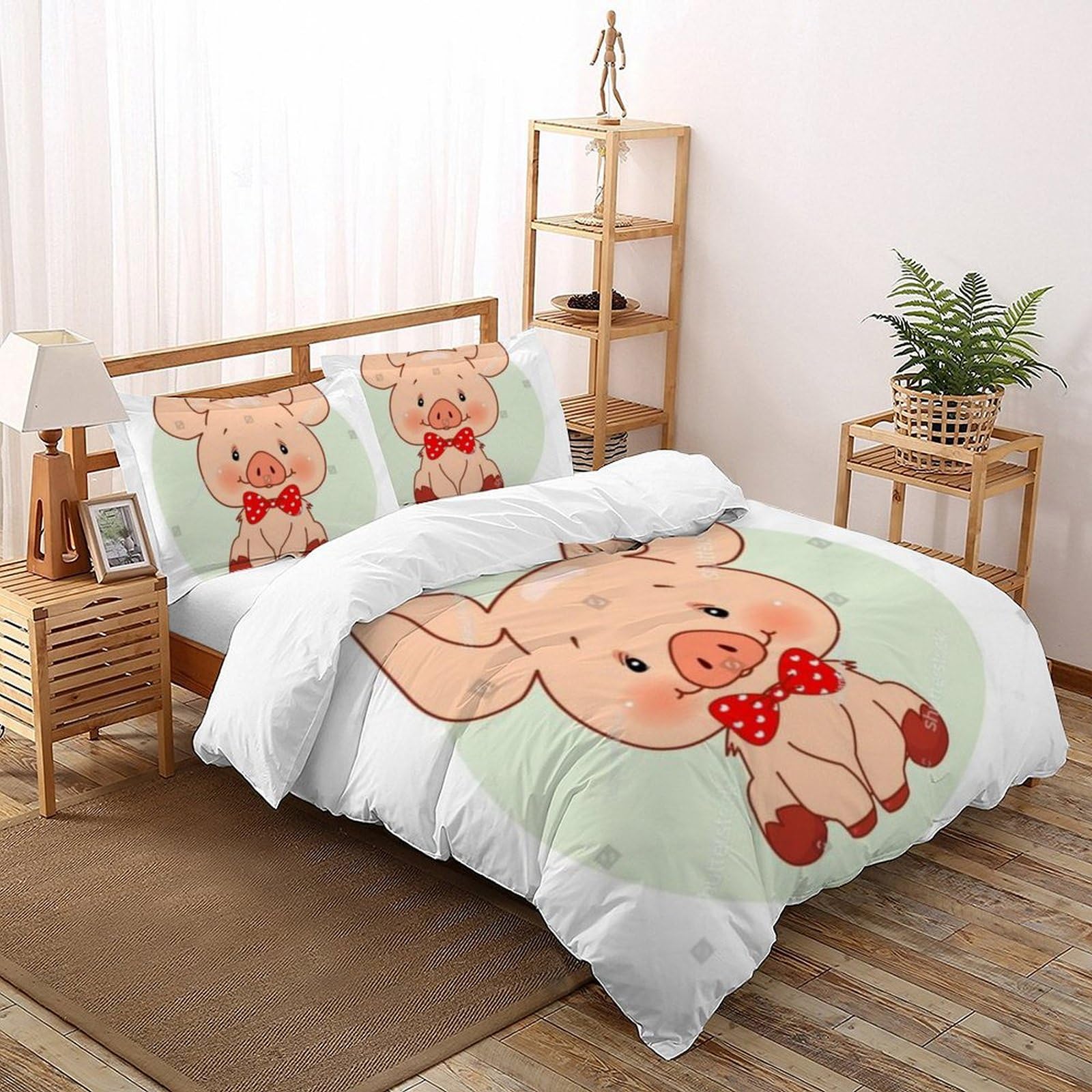 Parure housse de couette cochon dessin animé microfibre 220x240cm lit garçon