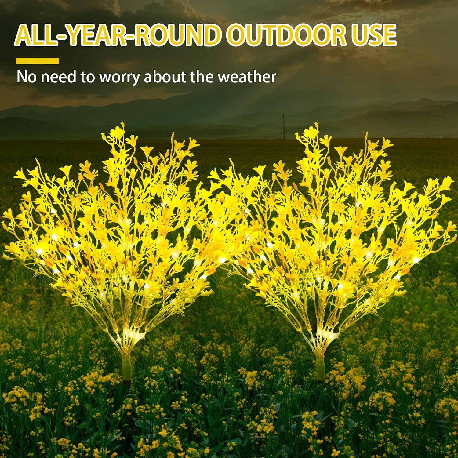AVEKI Garden Solar Lights Outdoor, 2 Pack 56 LED Solar Flower Lights IP65 Waterproof, 2 Modes Lighting Golden Solar Landscape Lights for Walkway Yard Porch Patio Lawn Decor (Yellow)