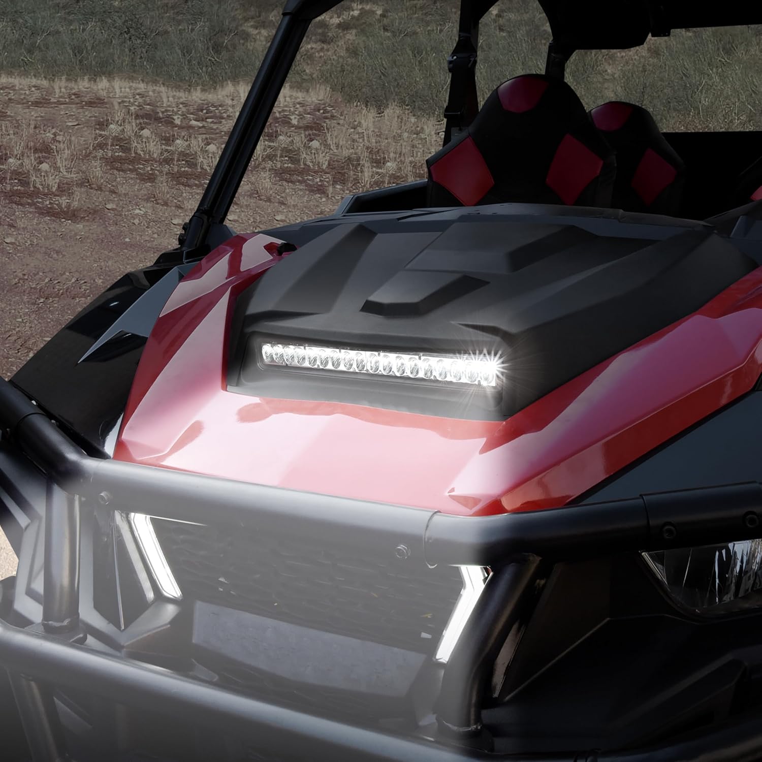 Sport Hood Scoop with LED Spotlight for Polaris General 1000 16-18, Hood Scoop with LED Auxiliary Light Front Hood Cover with Lamp for Polaris General 1000/4 1000 EPS 2016-2018 Accessories