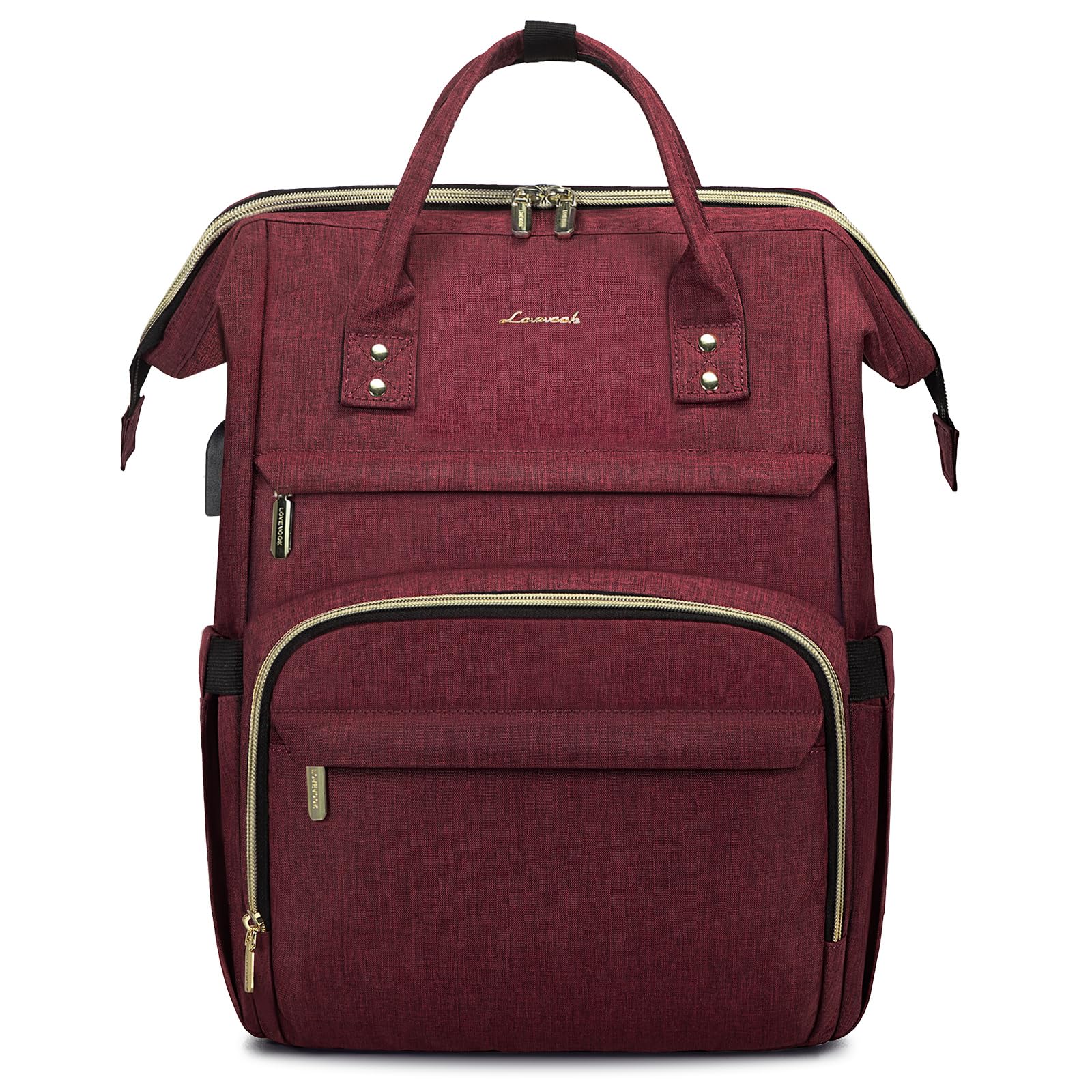 LOVEVOOK Rucksack Damen Schulrucksack, Wasserdicht Laptoprucksack mit Ladeanschluss, Rucksäcke für Uni Schule Business Arbeit Reise, Dunkelgrau