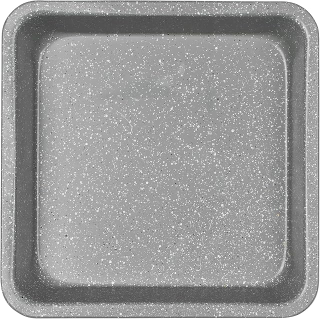 Salter BW02780G Square Pan, Non-Stick Deep Baking Tray, Small Oven Tin For Brownies, Cakes, Roasting Pan For Vegetables, Carbon Steel, Marblestone Collection, Grey, 23 cm