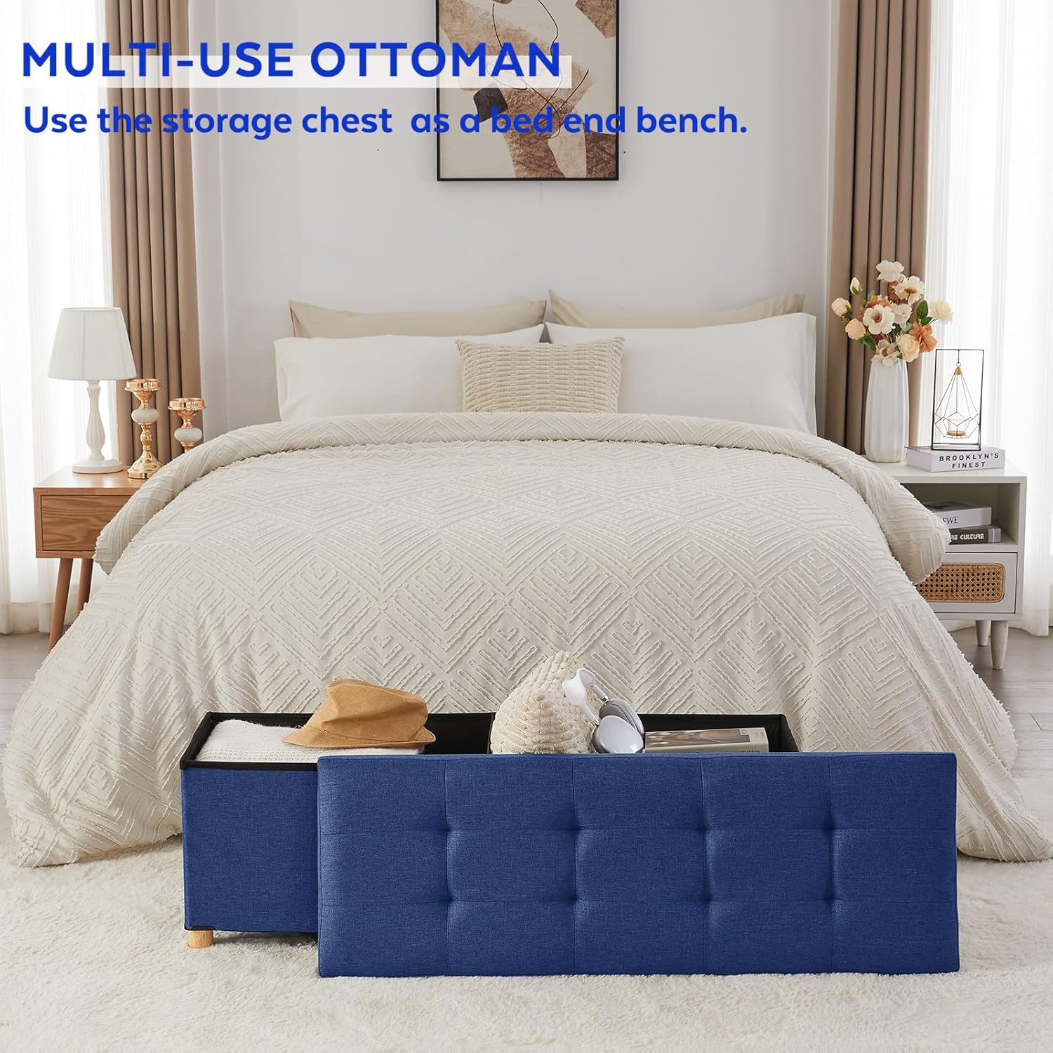 BRIAN & DANY 43 Inches Folding Storage Ottoman Bench, Ottoman with Storage Bench for Bedroom, Living Room, Entryway, Foot Rest with Legs, Blue - Image 6