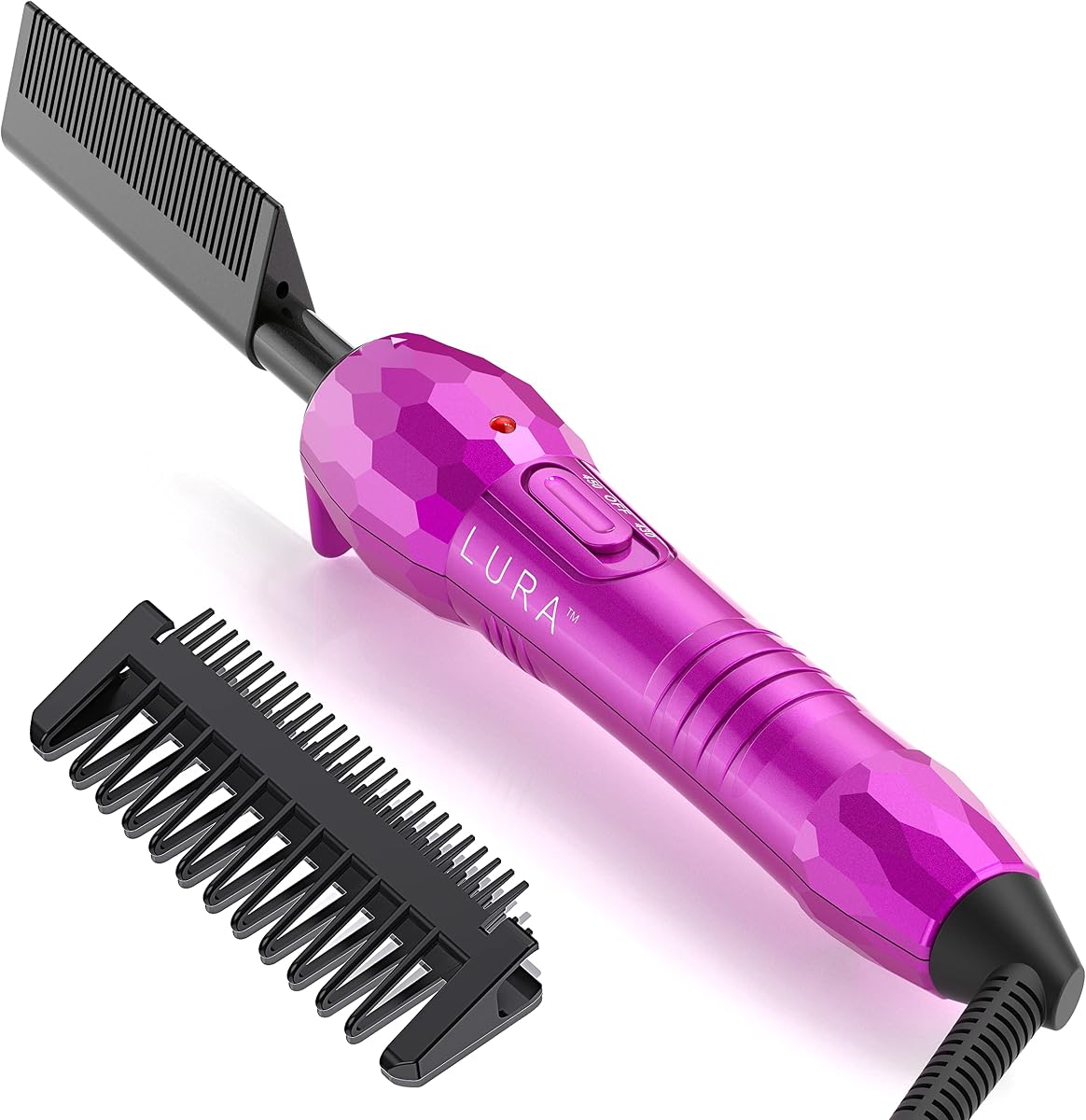Peine caliente rosa de alto calor LURA 450 ℉ con 2 configuraciones de calor para cabello de mujeres negras | Peines calientes eléctricos de doble voltaje para pelucas sintéticas, peines de presión para cabello negro, peine alisador de pelo de 430 ℉ para barba (rosa)