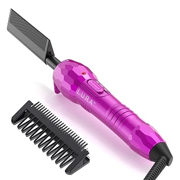 LURA 450F High Heat Pink Hot Comb with 2 heat settings for Black Women Hair | Dual Voltage Electric Hot Combs for Synthetic Wigs,Pressing Combs for Black Hair, 430F Hair Straightener Comb for BeardPink