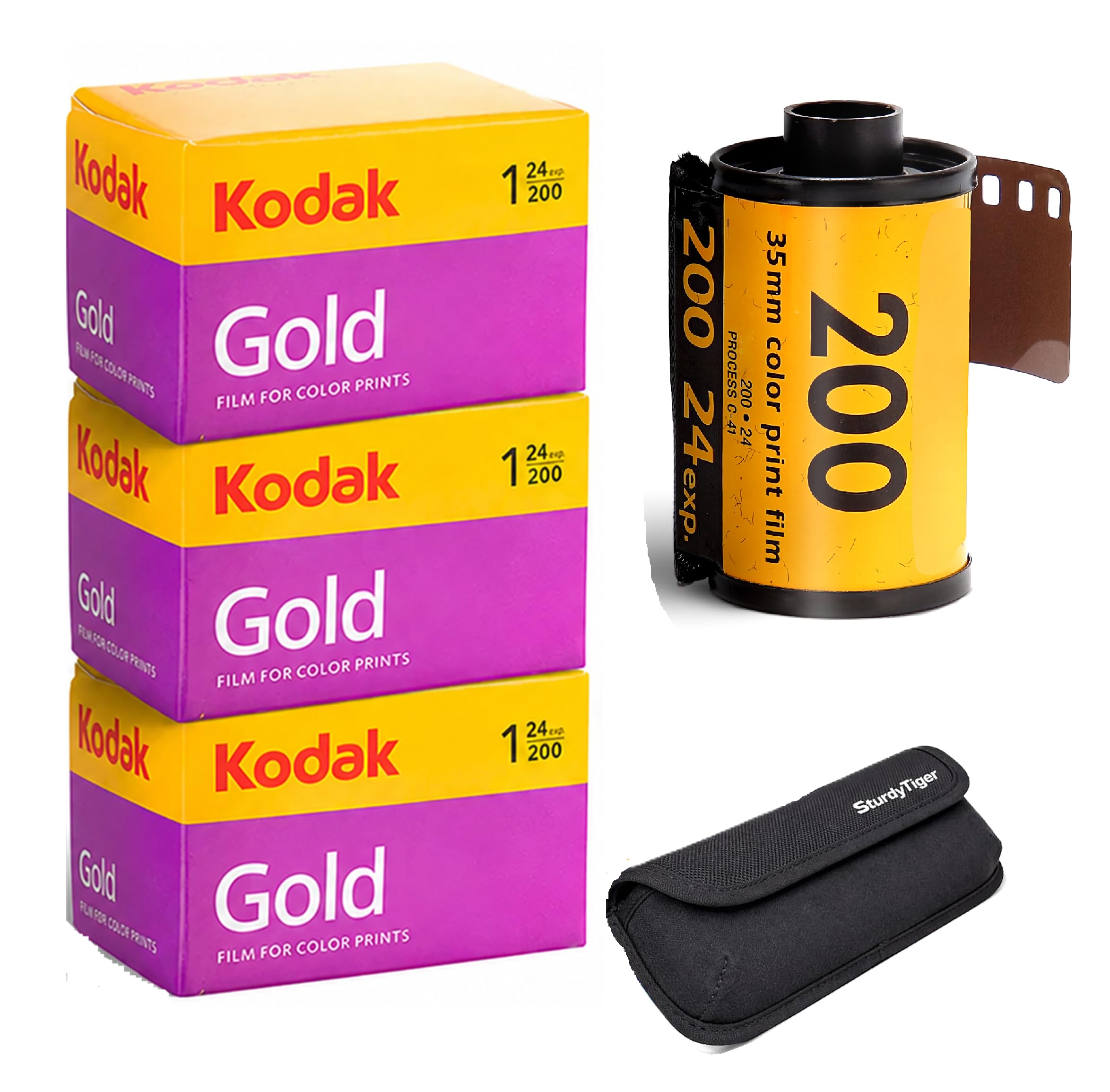 Kodak Gold 200 35mm Film Roll (24 Exposures / 72 Photos) 3 Rolls + Sturdy Tiger Film Storage Case