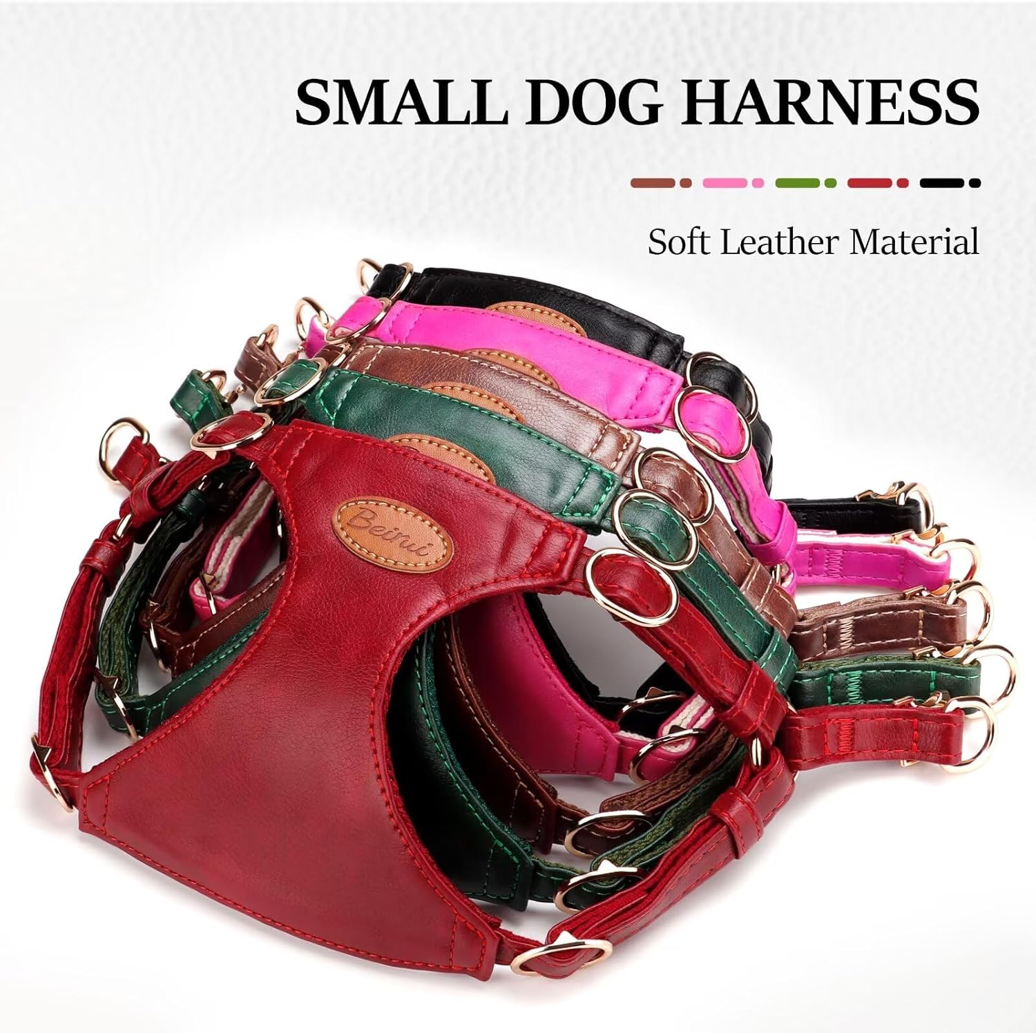 Beirui ‌Stylish PU Leather Dog Harness‌ and Leash Set for Small Dogs, ‌Adjustable Step in Dog Vest Harness with Breathable Mesh Lining and Durable Metal Buckle for Walking Traveling(Black,S)