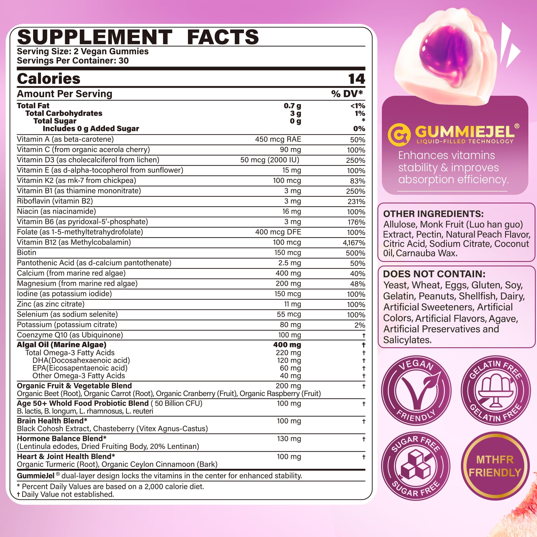 Multivitamin for Women 50 Plus Gummies, Vegan Omega 3, Calcium D3 K2, CoQ10 — Amazon image 2