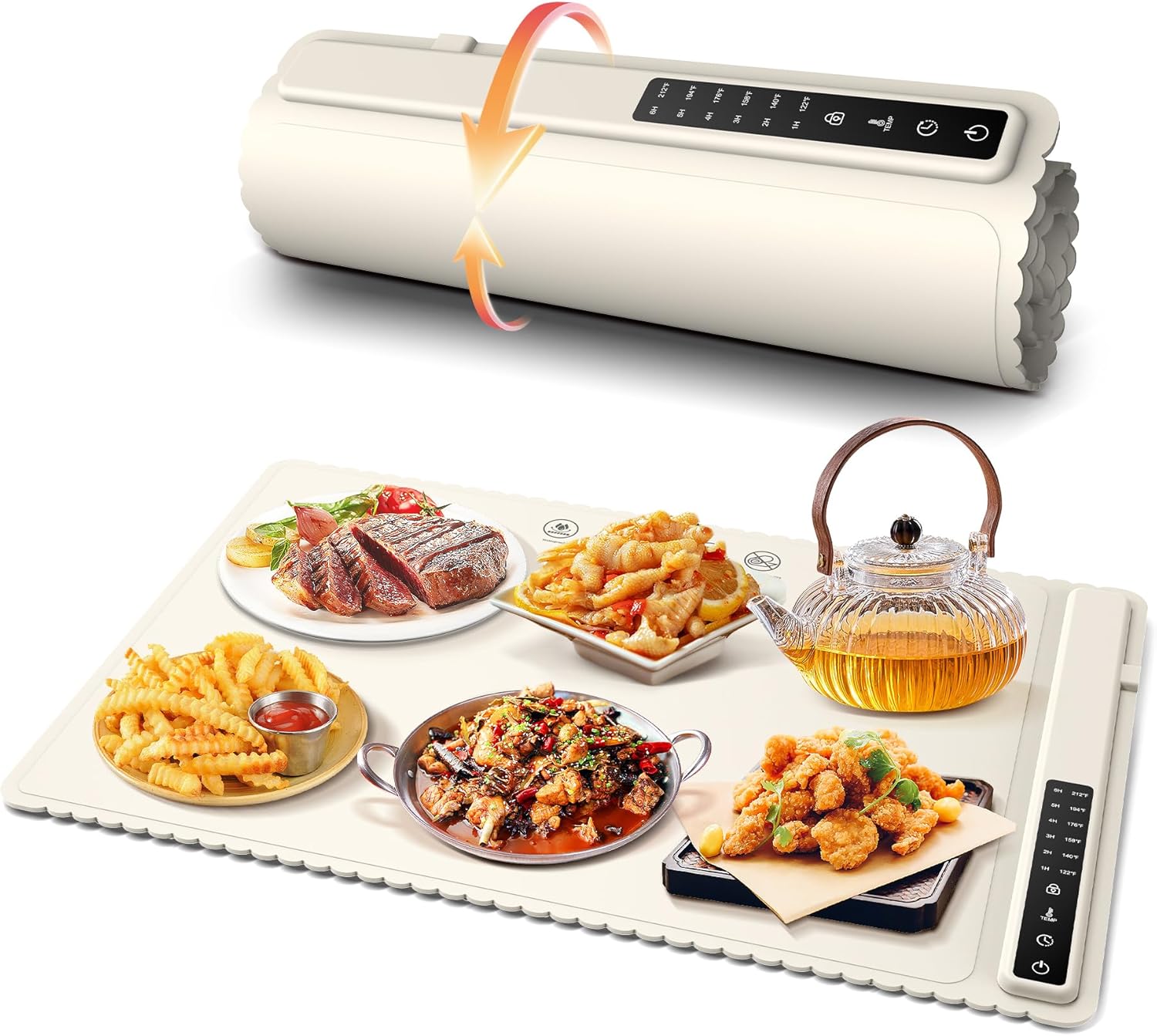 Food Warming Mat 24"x15", Fast 10s Full-Surface Heating, 6 Temperature Settings, 6-Hr Timer, Child Lock, Heat-Resistant Silicone Pad, Food Warmer for Buffets, Parties, Home Use & Catering