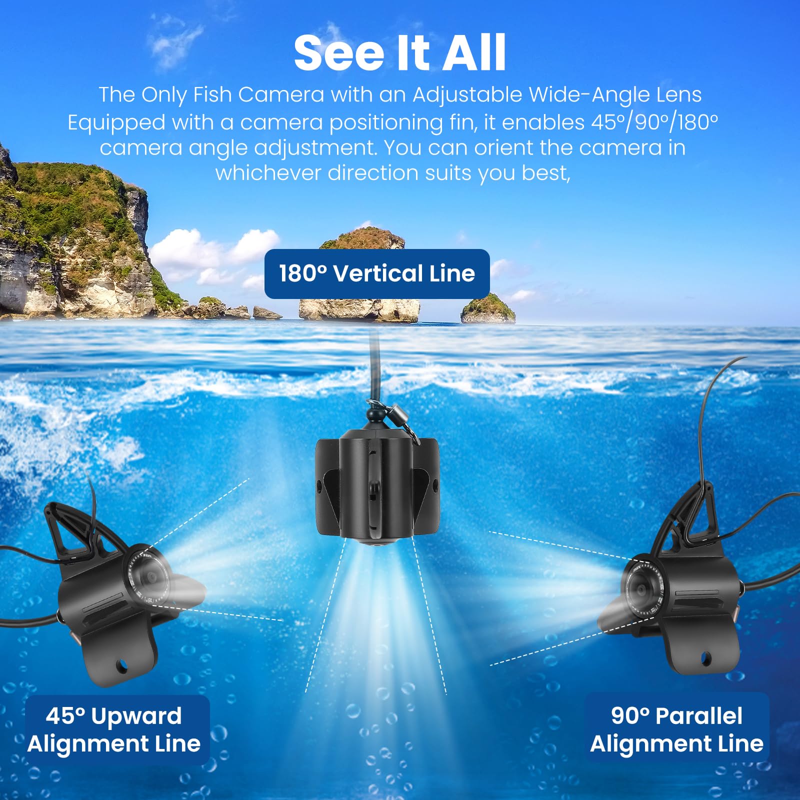 Ecoscandaglio da Pesca, con Telecamera Subacquea, Display IPS 4.3 Pollici, Cavo 30m, Visione Notturna Infrarossi Grandangolo 220°, Impermeabile IP65, per Pesca in Mare, Fiume, Lago e su Ghiaccio