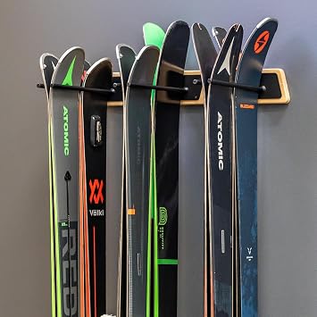 StoreYourBoard Natural Wood Ski Rack, Wall Mount 6 Ski Storage, Indoor or Garage, Wood and Steel Holds 150 lbs
