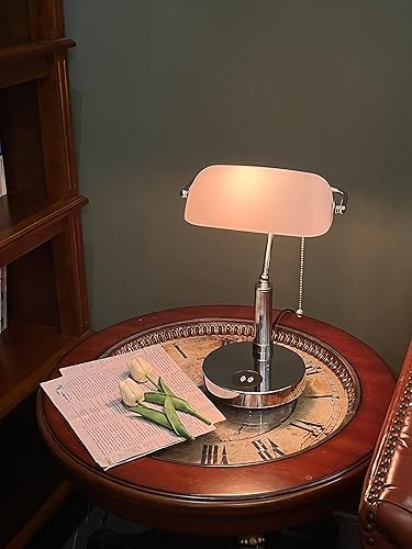 Miniatura 6 de FIRVRE Lámpara de escritorio de cristal blanco con cargador inalámbrico y puerto de carga 2USB, interruptor de cadena con base de metal, moderna