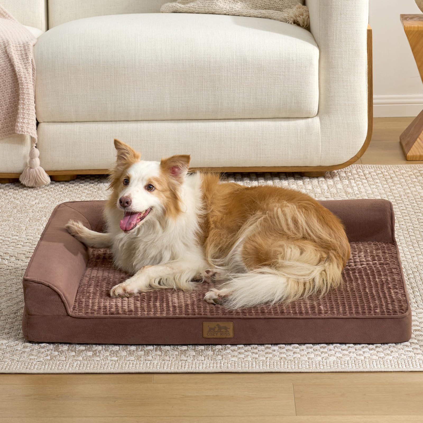 COZY KISS Sofá Perro Ortopédica Grande - Cama Perro Desenfundable y Lavable (Marrón-L-Type, XL(122 * 81 * 19CM))