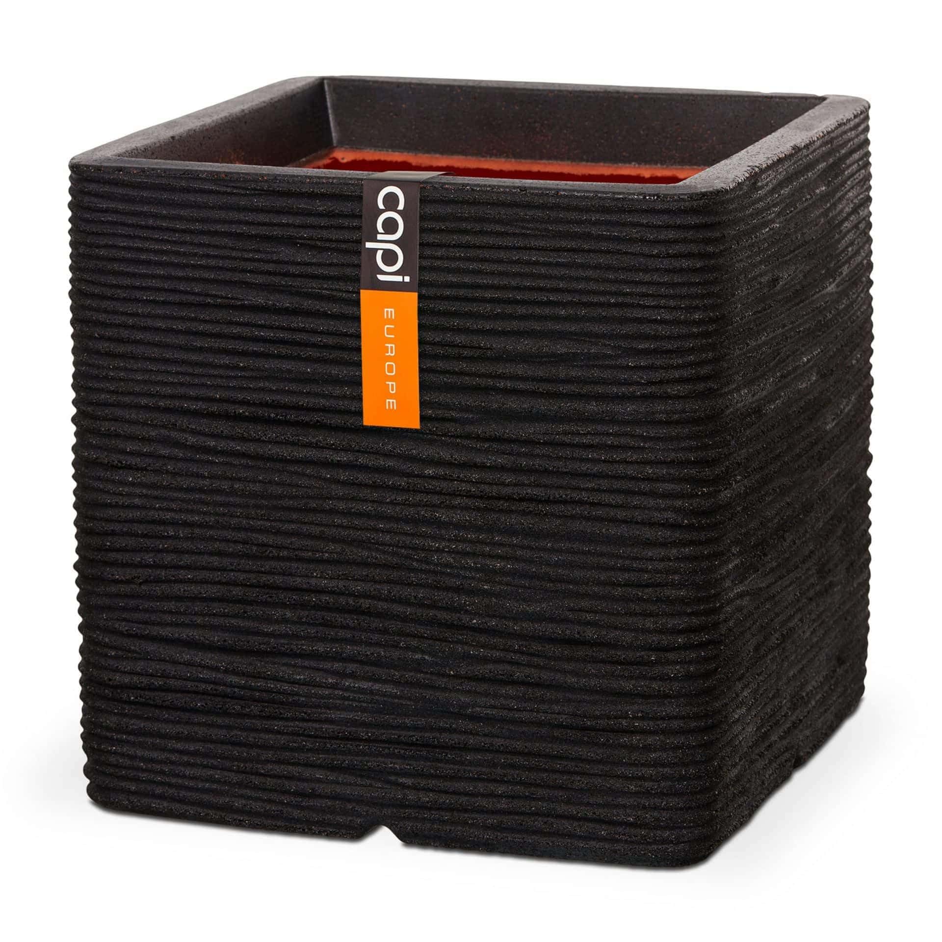 CAPI EUROPE - Planter square Rib NL - 40x40 - Black - Opening Ø32 - Pot for indoor and outdoor use - Shatterproof - 100% recyclable - KBLR903