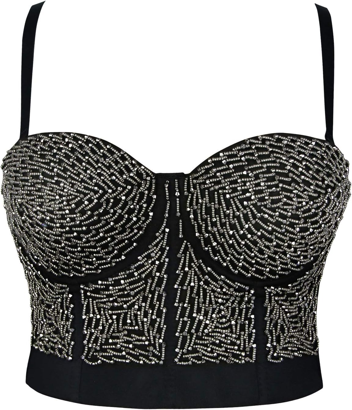 Charmian Women's Steampunk Metallic Beaded Padded Push Up Bustier Crop Top Bra