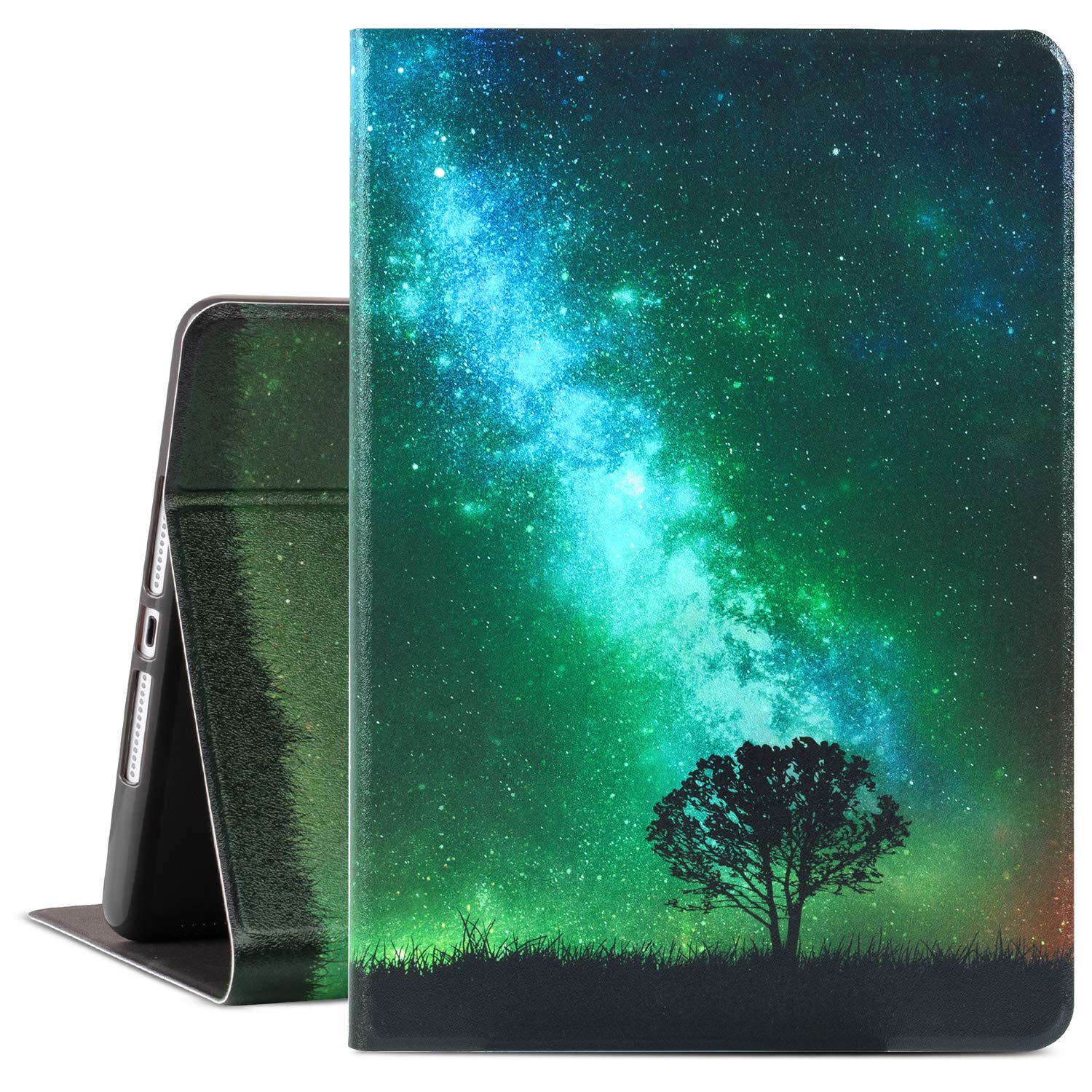 Case for iPad 9th Generation, Case for IPad 8th Generation, Case for iPad 7th Generation 10.2 Inch, Multi-Angle View with Adjustable Stand Auto Wake/Sleep(Green Galaxy)