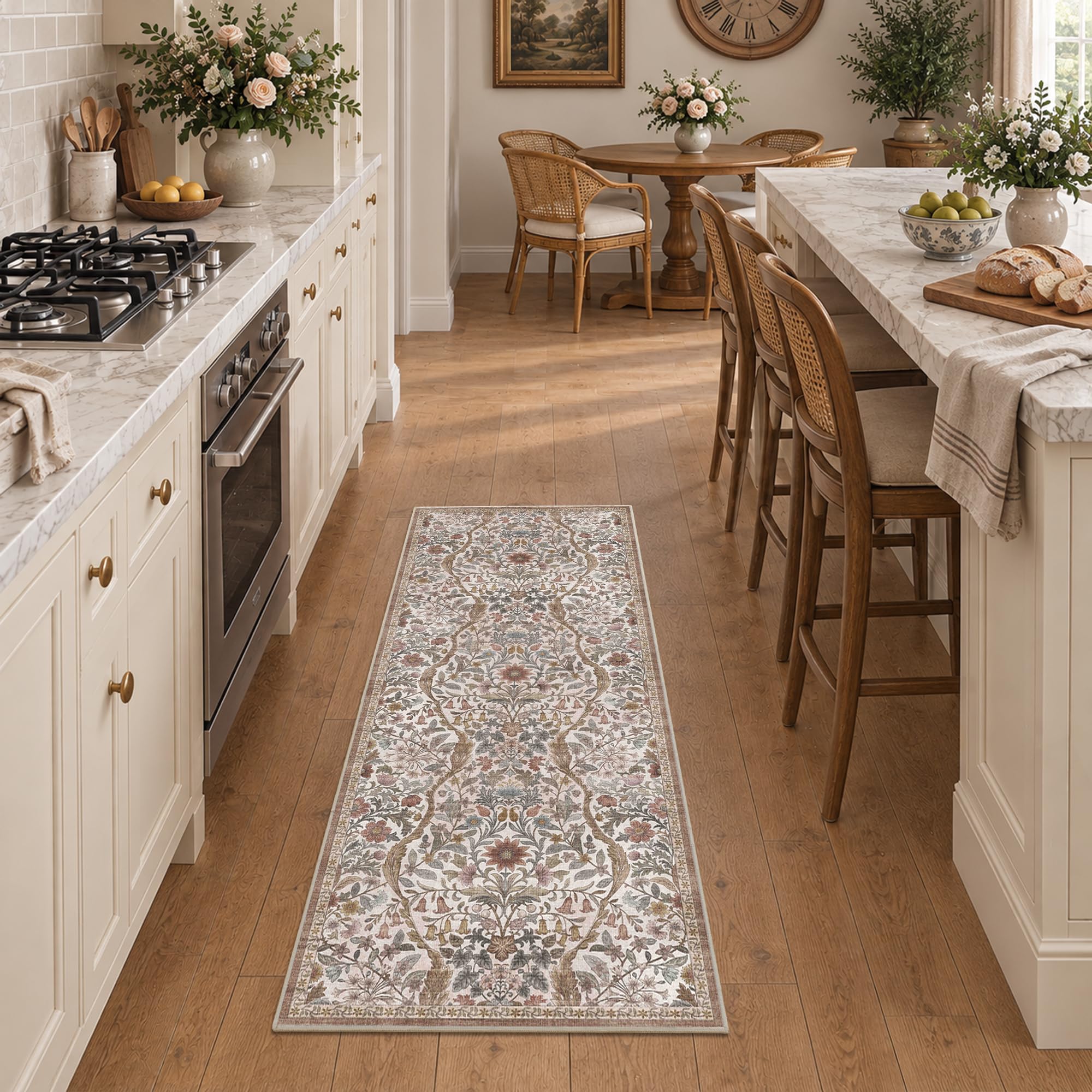 2x5 Floral Runner Rug for Hallway Washable Kitchen Runner Rug